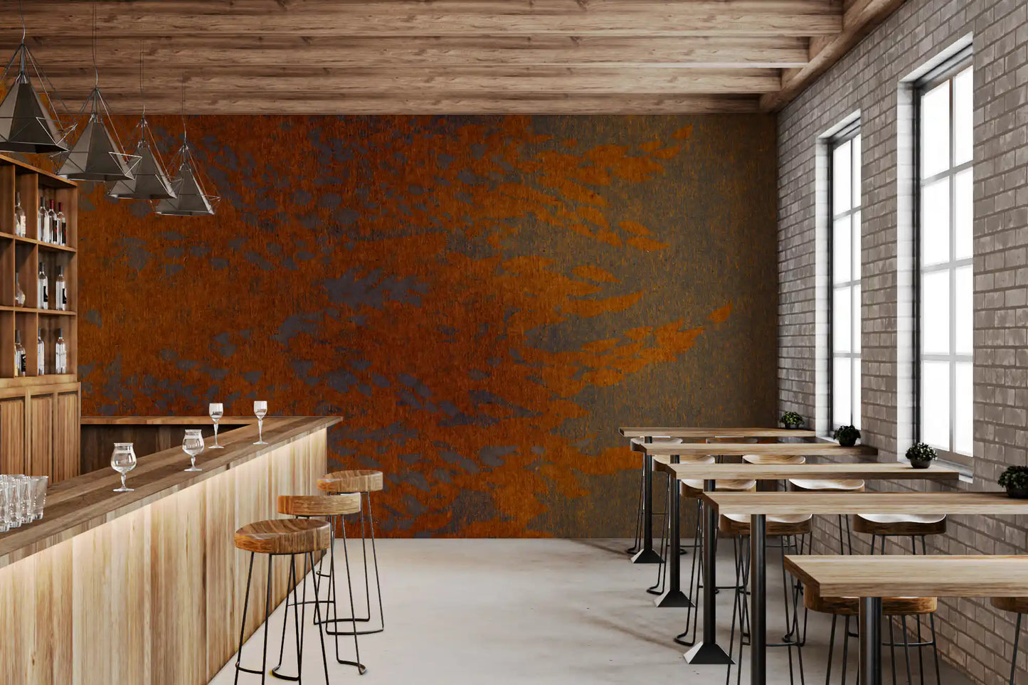 Burnished Amber Leaf Pattern Wall Mural