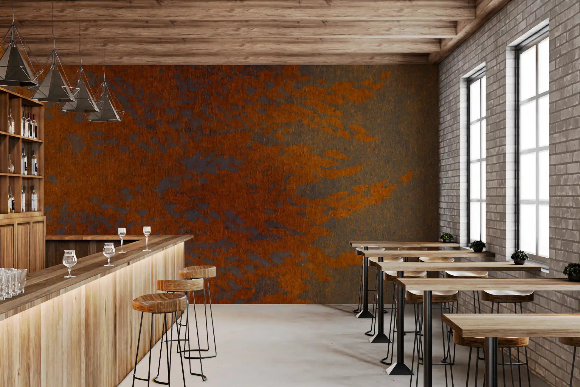 Burnished Amber Leaf Pattern Wall Mural