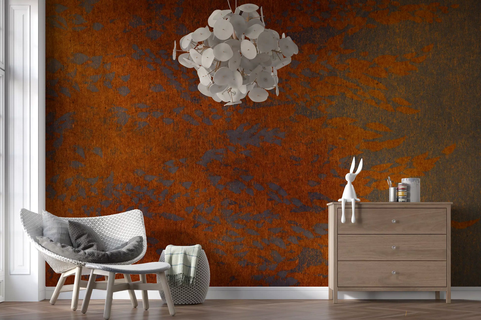 Burnished Amber Leaf Pattern Wall Mural