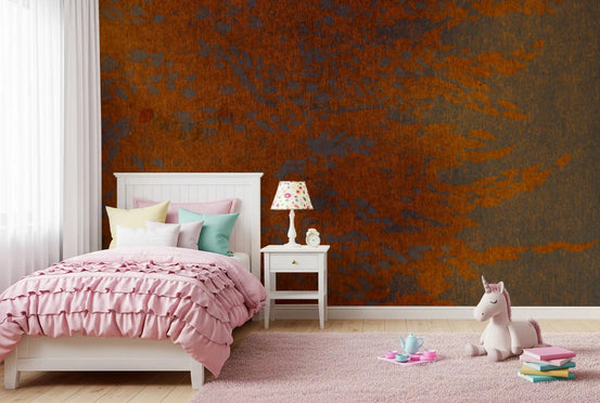 Burnt amber and copper abstract mural on slate grey ground GD11301