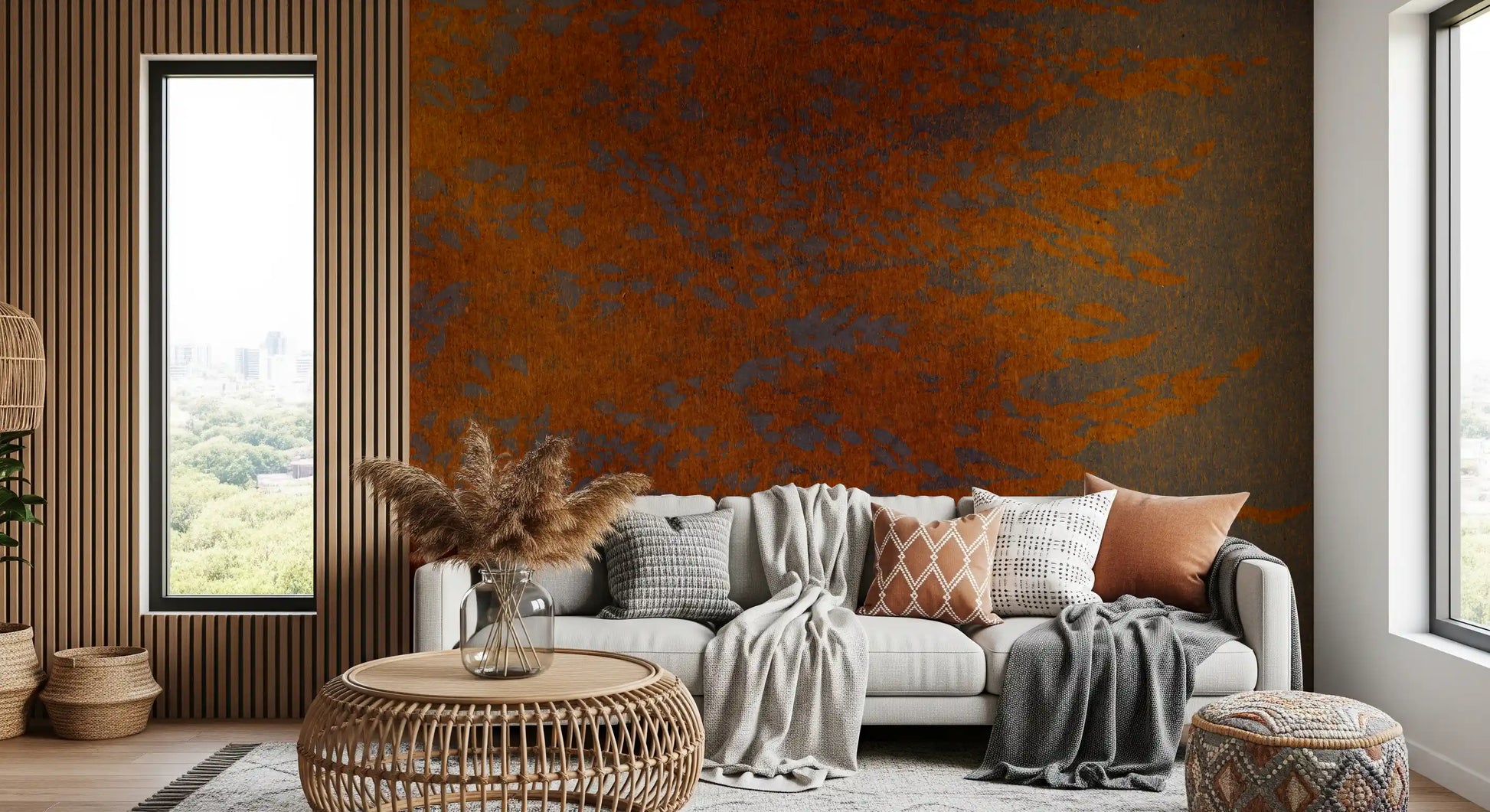 Burnished Amber Leaf Pattern Wall Mural