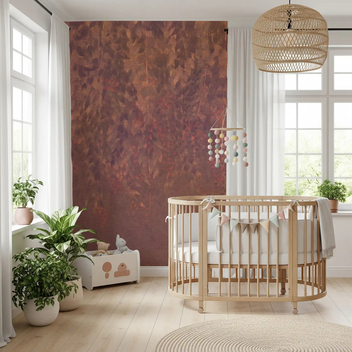 Trailing berry and foliage mural in mauve plum and copper tones GD11302