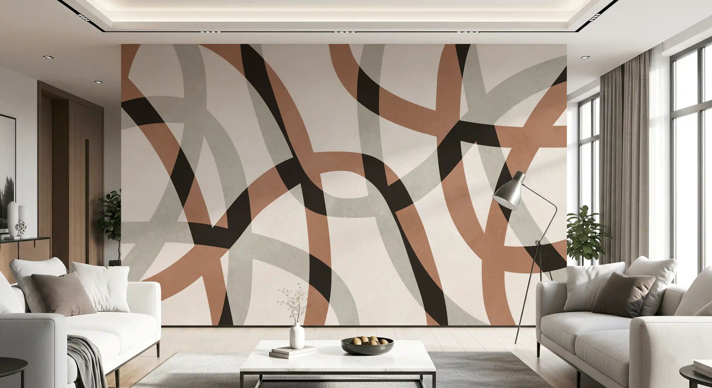 Minimalist Charcoal and Clay Arcs Wall Mural