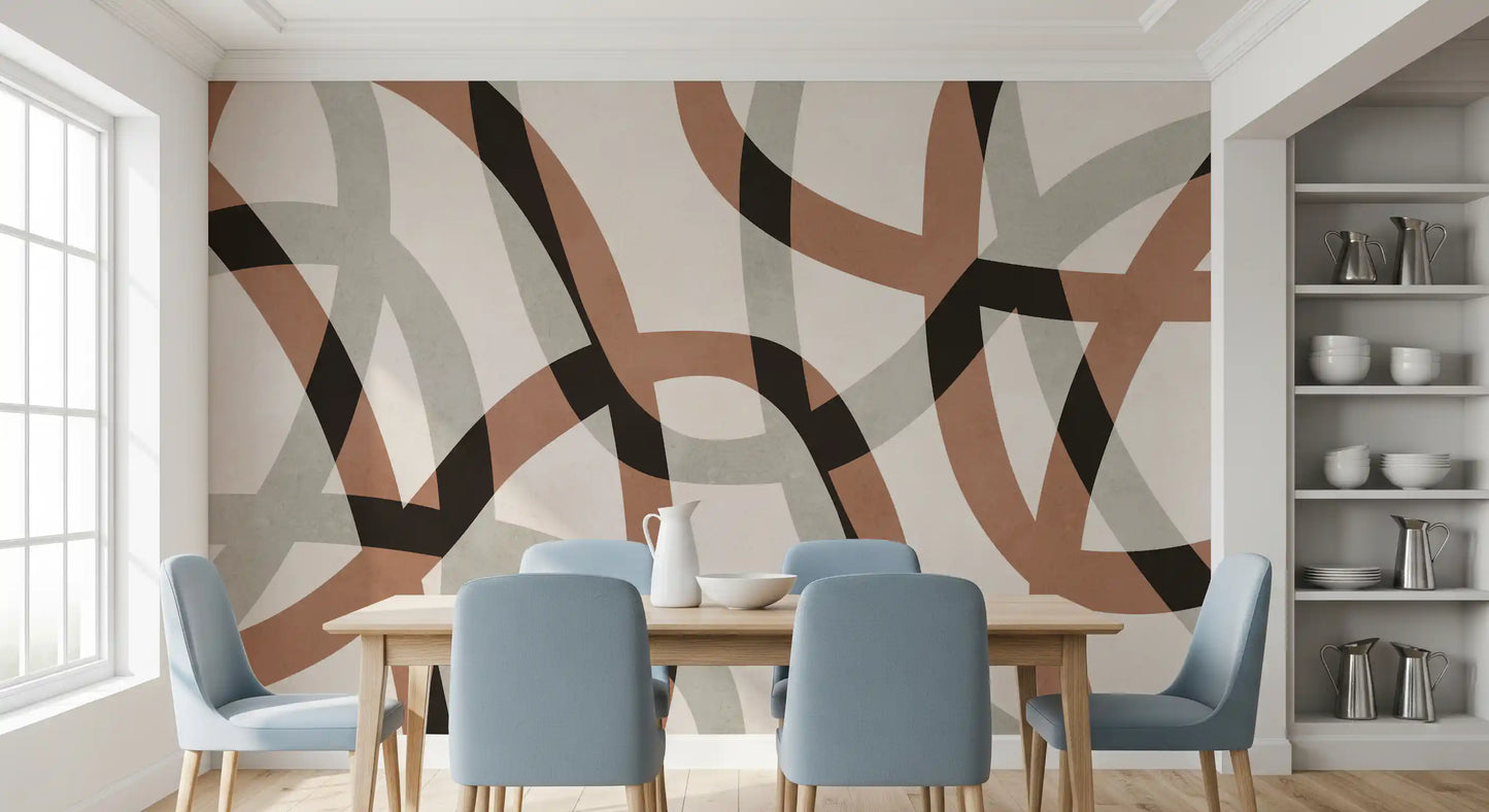 Minimalist Charcoal and Clay Arcs Wall Mural