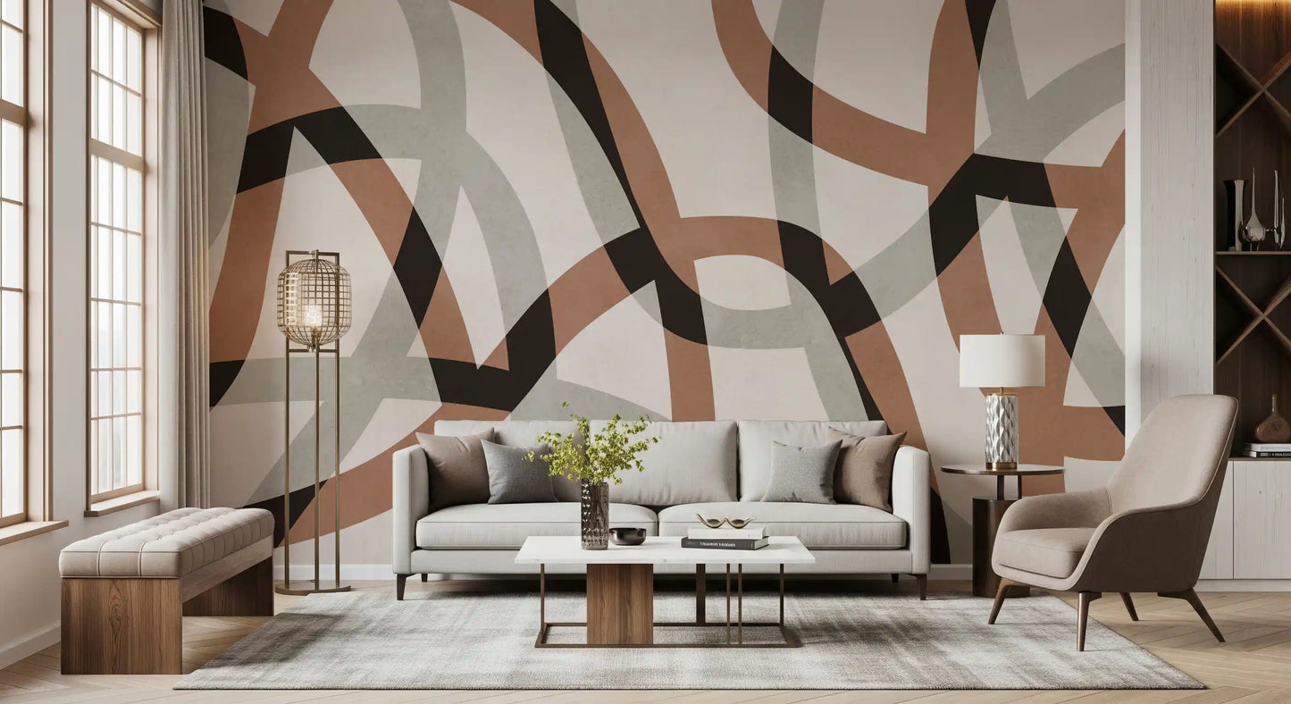 Minimalist Charcoal and Clay Arcs Wall Mural