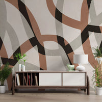 Minimalist Charcoal and Clay Arcs Wall Mural