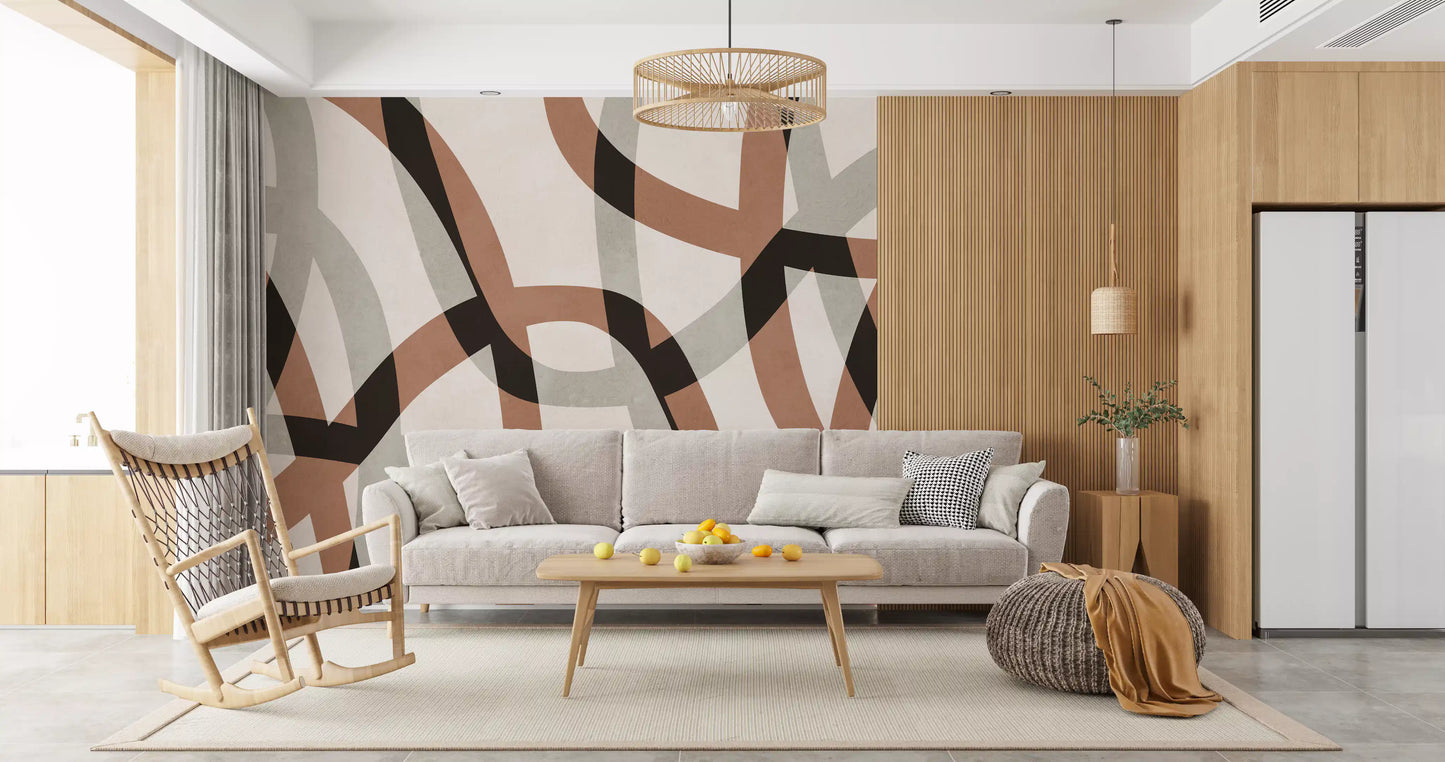 Minimalist Charcoal and Clay Arcs Wall Mural