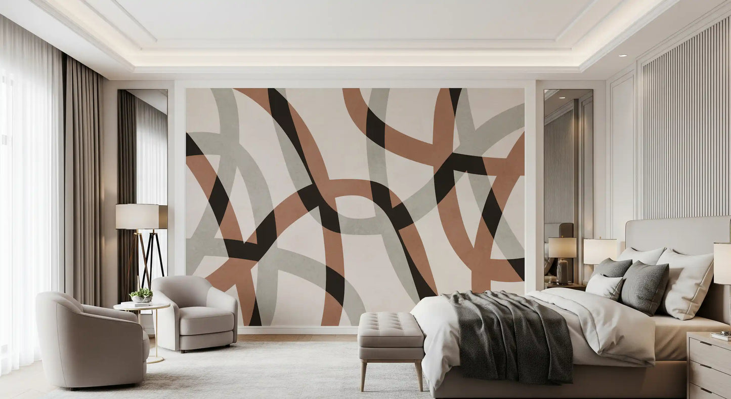 Minimalist Charcoal and Clay Arcs Wall Mural