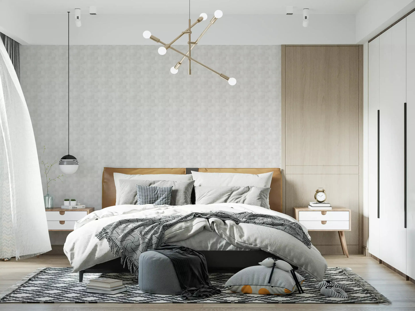 Zellige Style Square Tiles - Ghost Wallpaper⁠