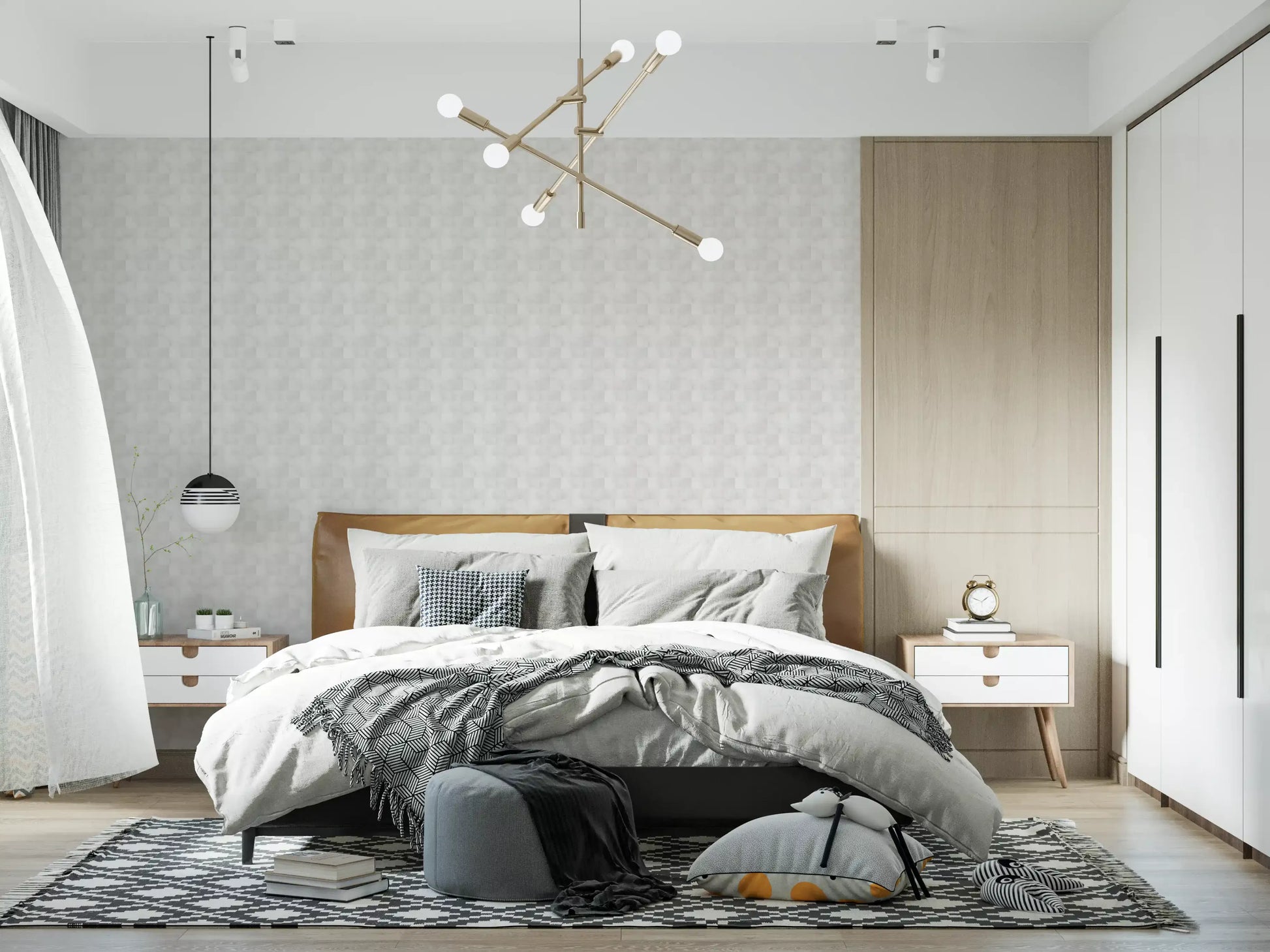 Zellige Style Square Tiles - Ghost Wallpaper⁠