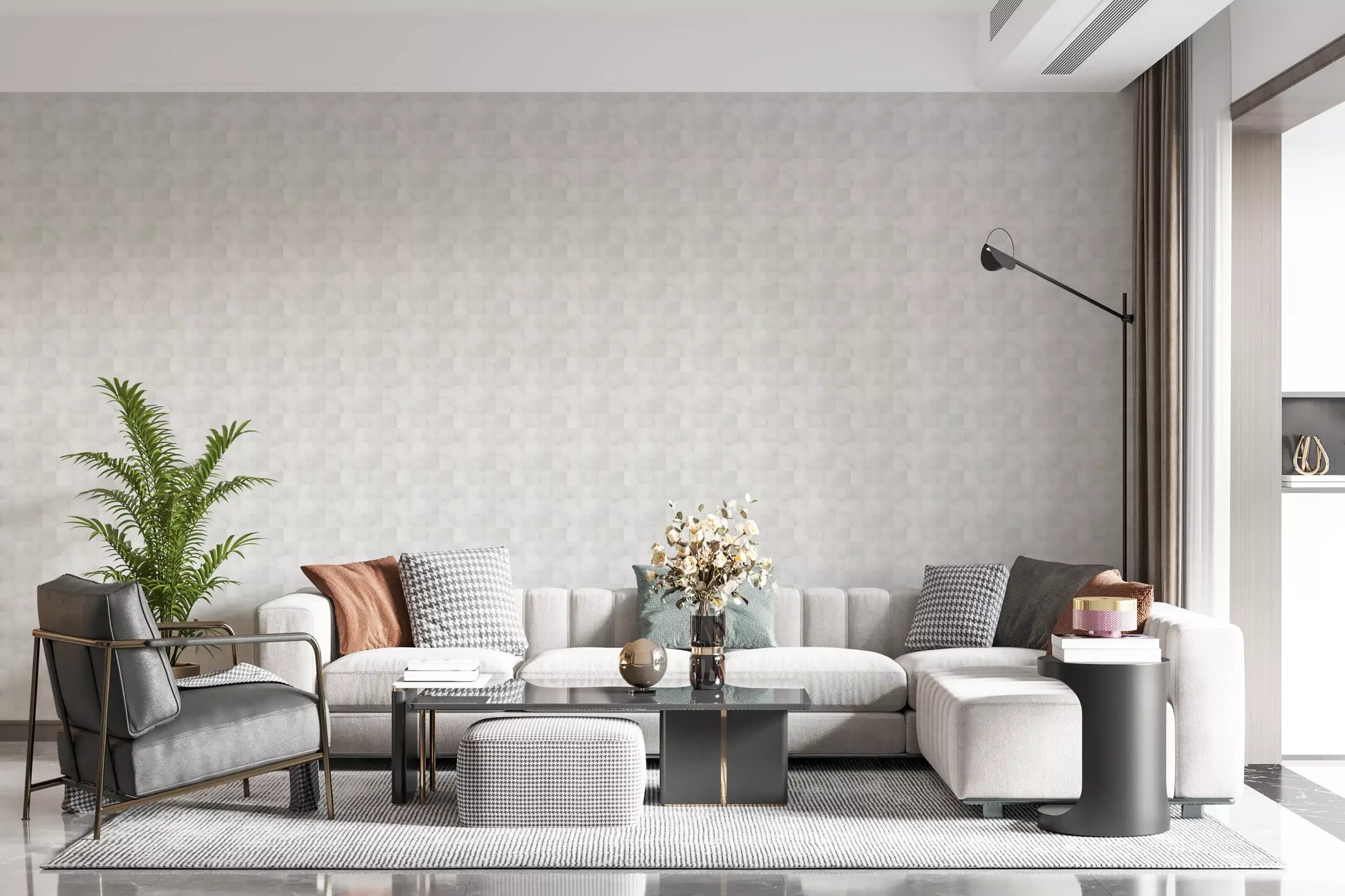Zellige Style Square Tiles - Ghost Wallpaper⁠