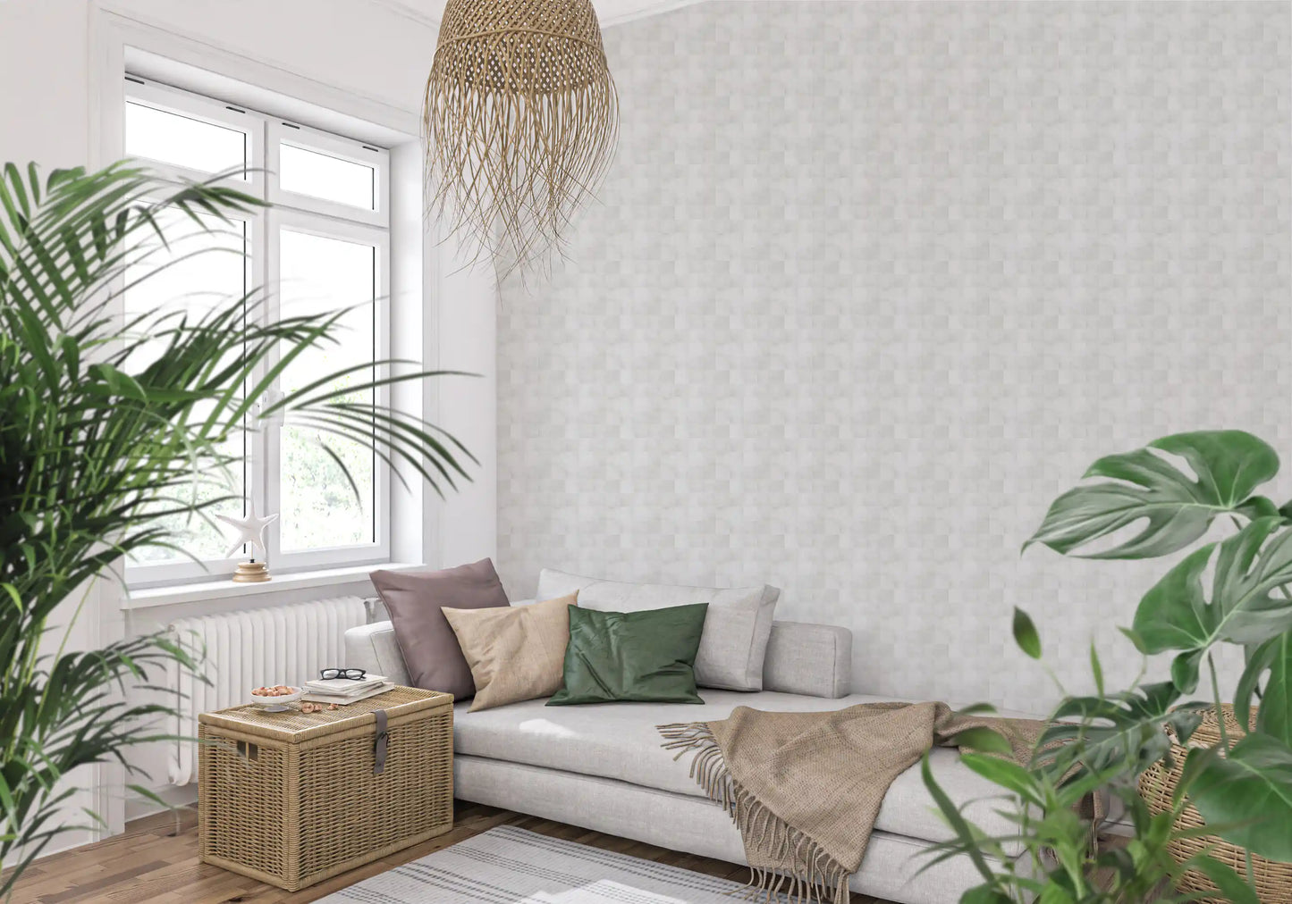 Zellige Style Square Tiles - Ghost Wallpaper⁠