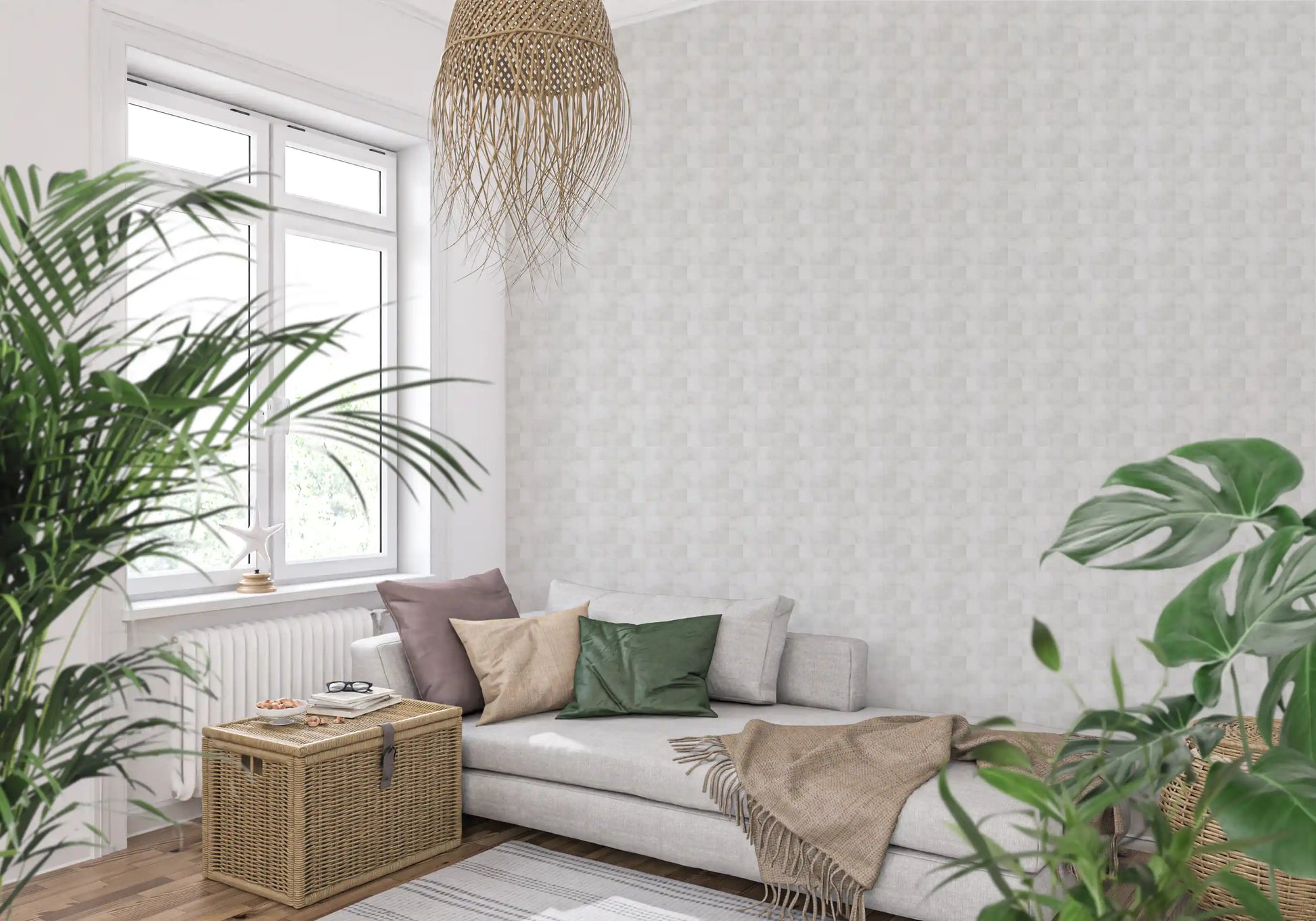 Zellige Style Square Tiles - Ghost Wallpaper⁠