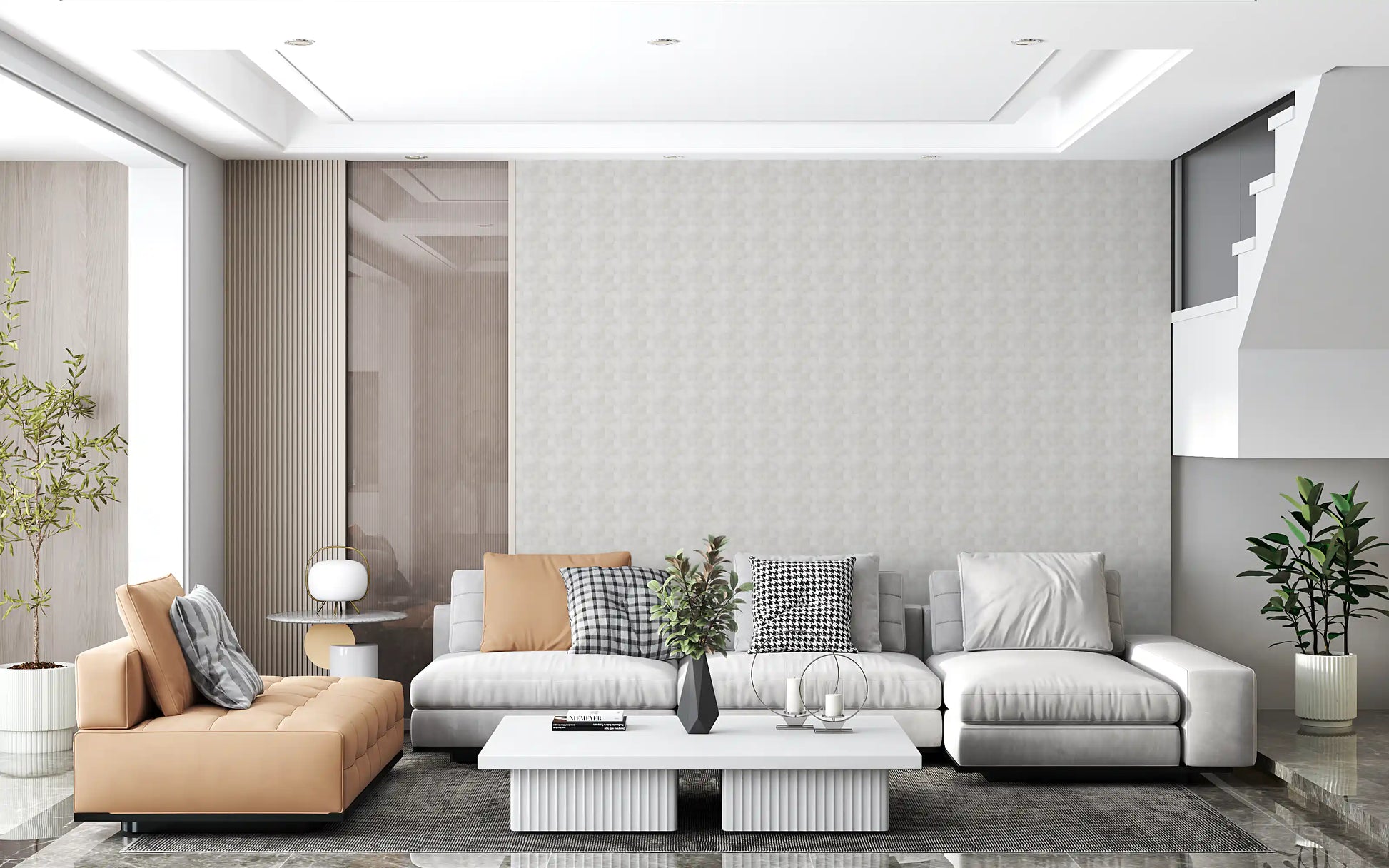 Zellige Style Square Tiles - Ghost Wallpaper⁠