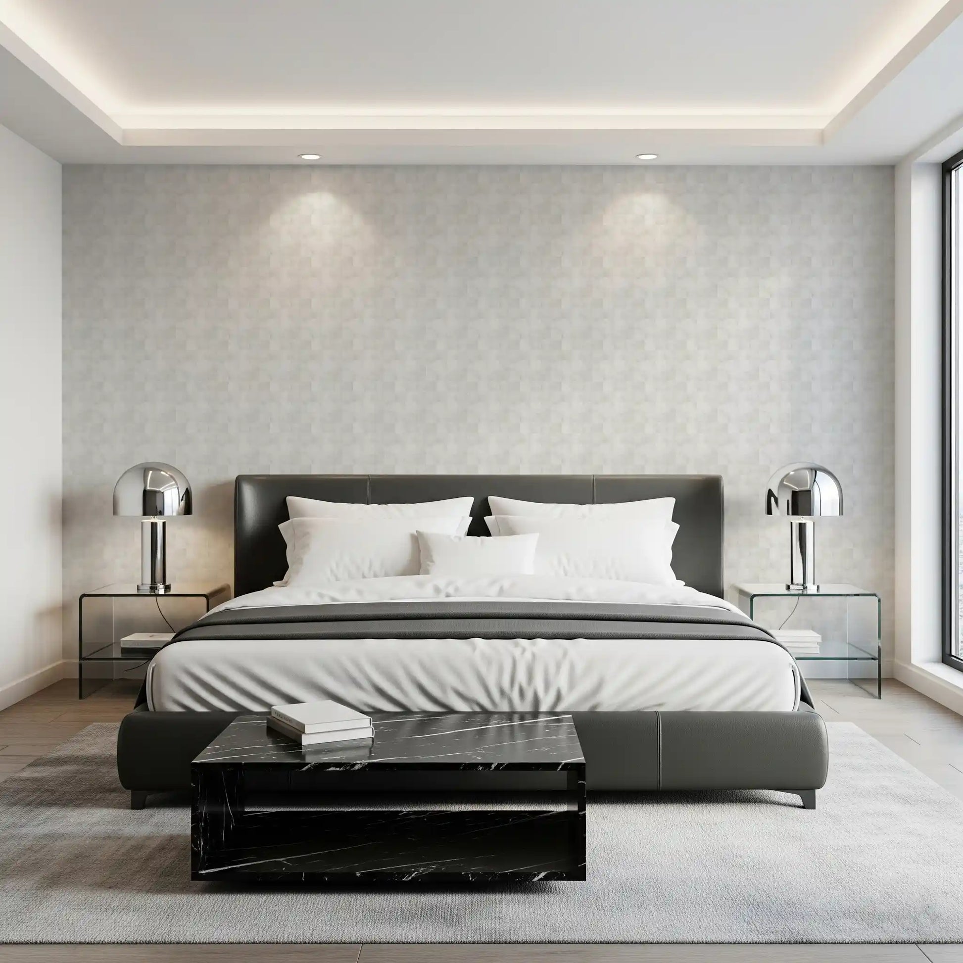 Zellige Style Square Tiles - Ghost Wallpaper⁠