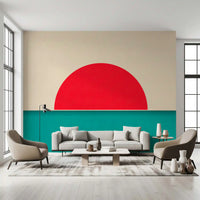 Minimalist Red Sun Seascape Wall Mural