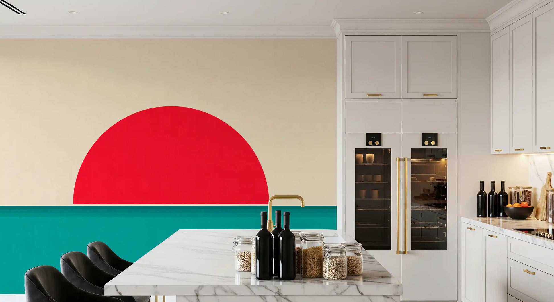 Minimalist Red Sun Seascape Wall Mural