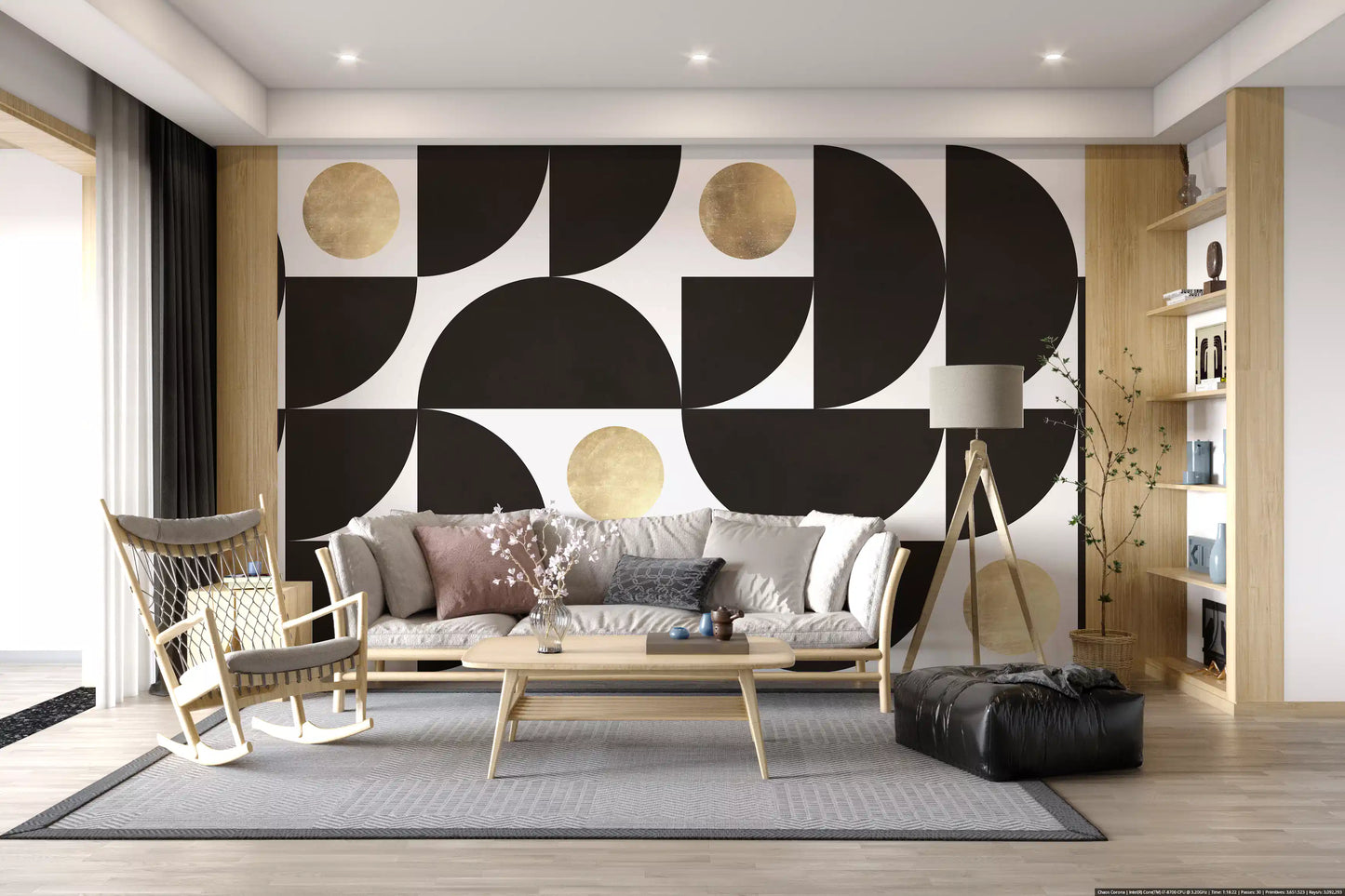 Abstract Gold Sunburst Monochrome Art Wall Mural