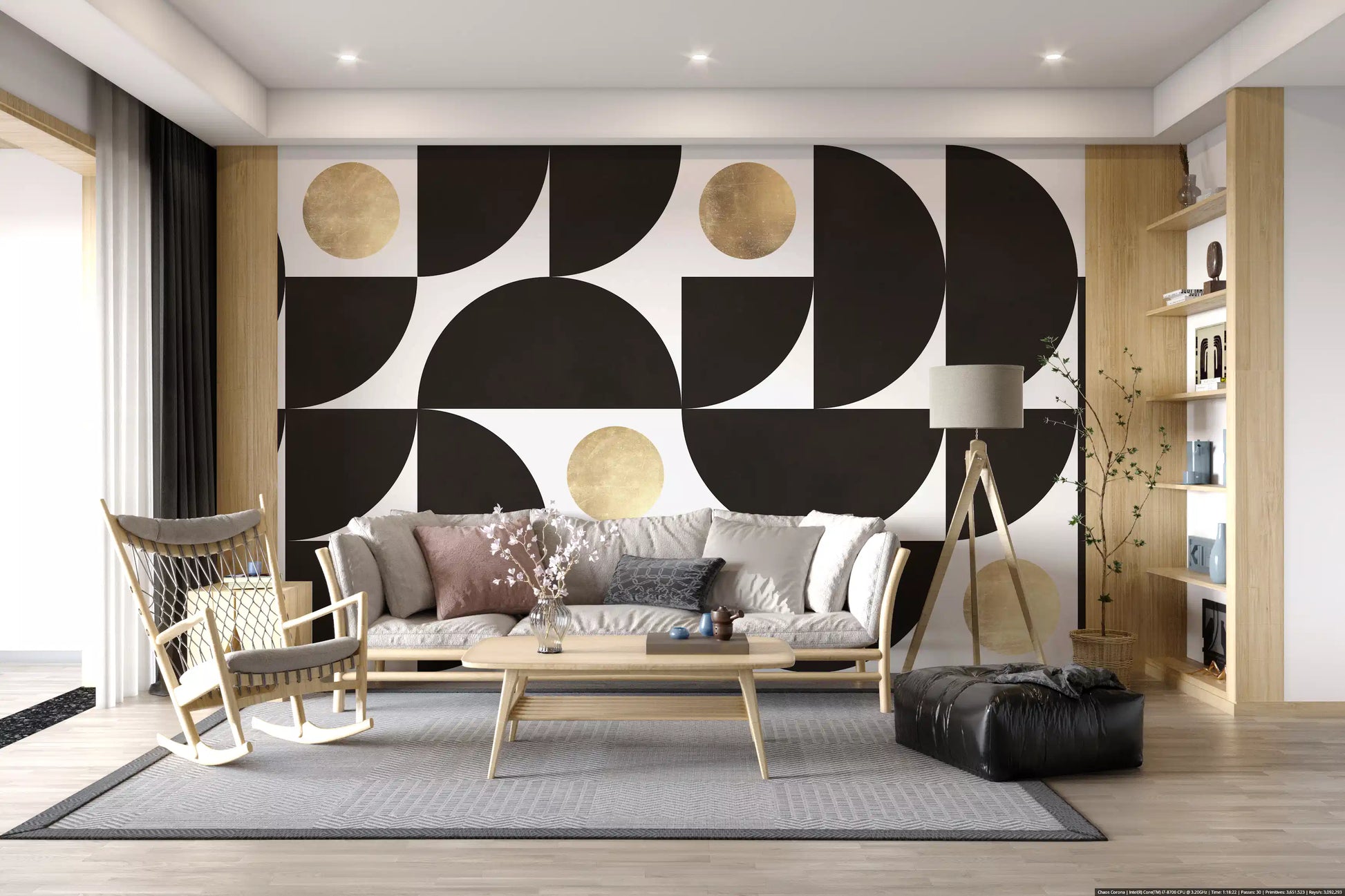Abstract Gold Sunburst Monochrome Art Wall Mural
