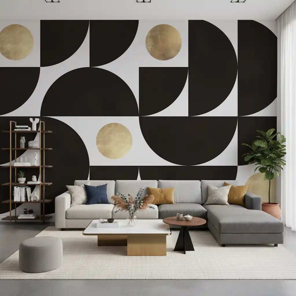 Abstract Gold Sunburst Monochrome Art Wall Mural