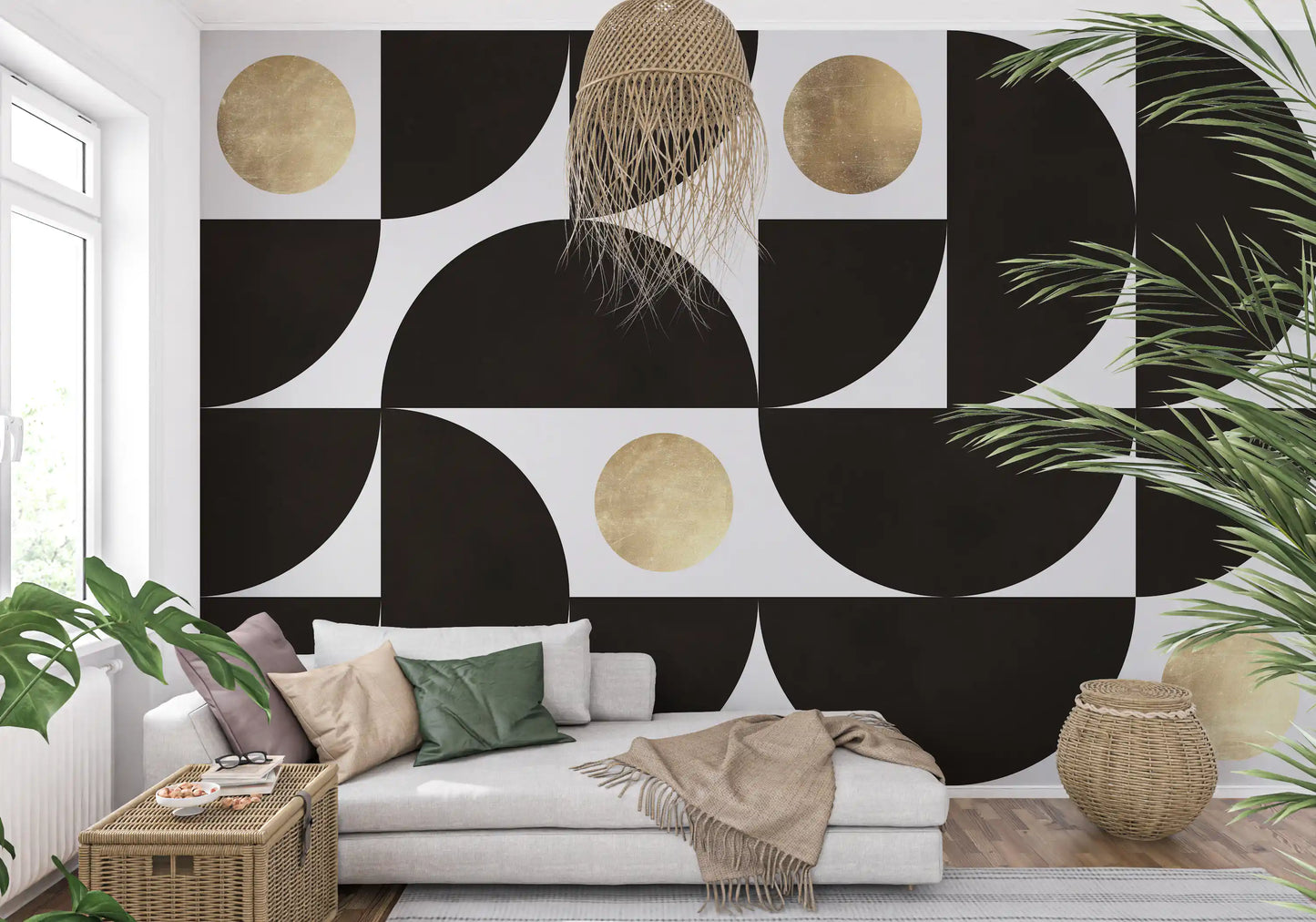 Abstract Gold Sunburst Monochrome Art Wall Mural