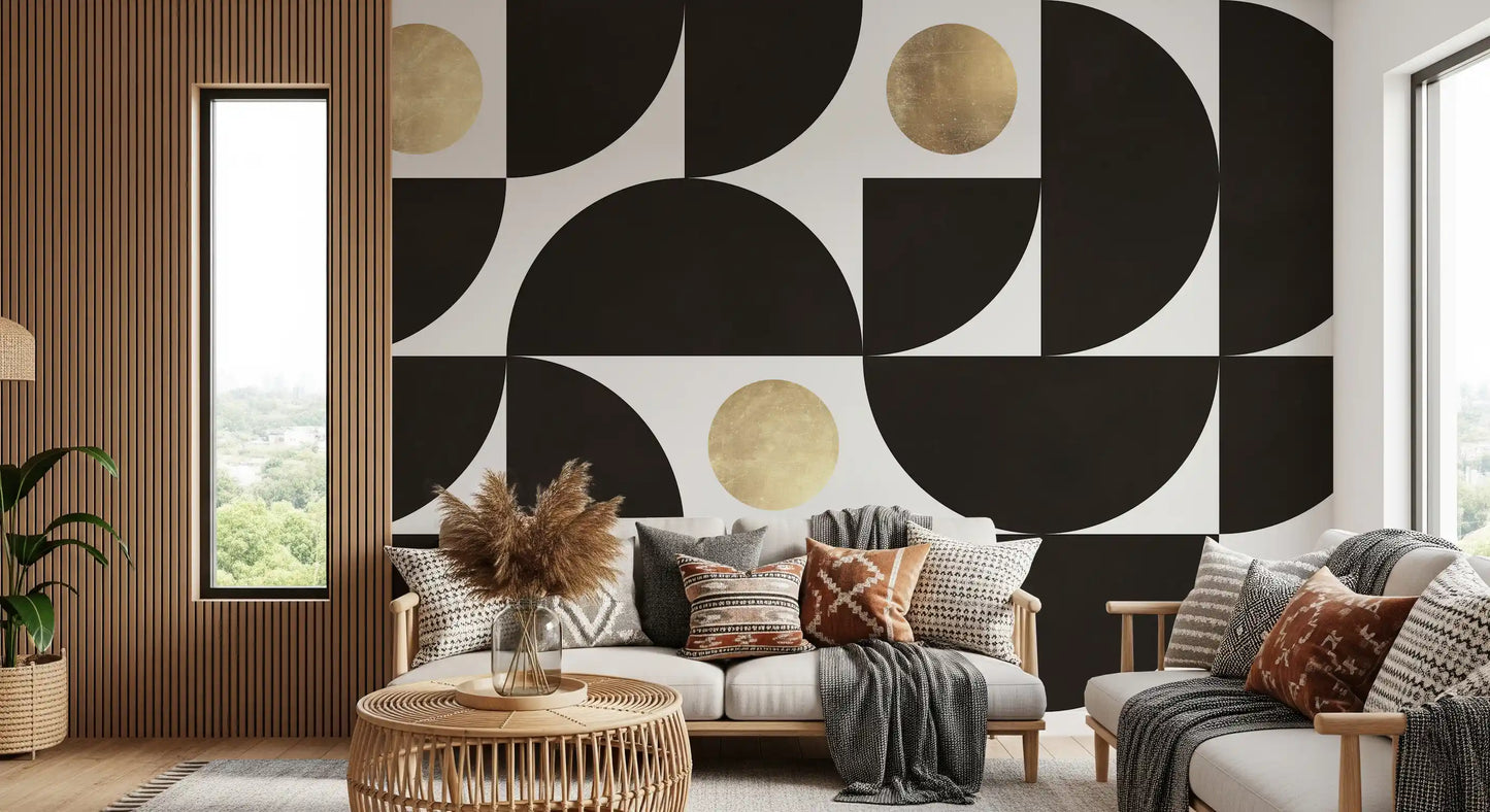 Abstract Gold Sunburst Monochrome Art Wall Mural