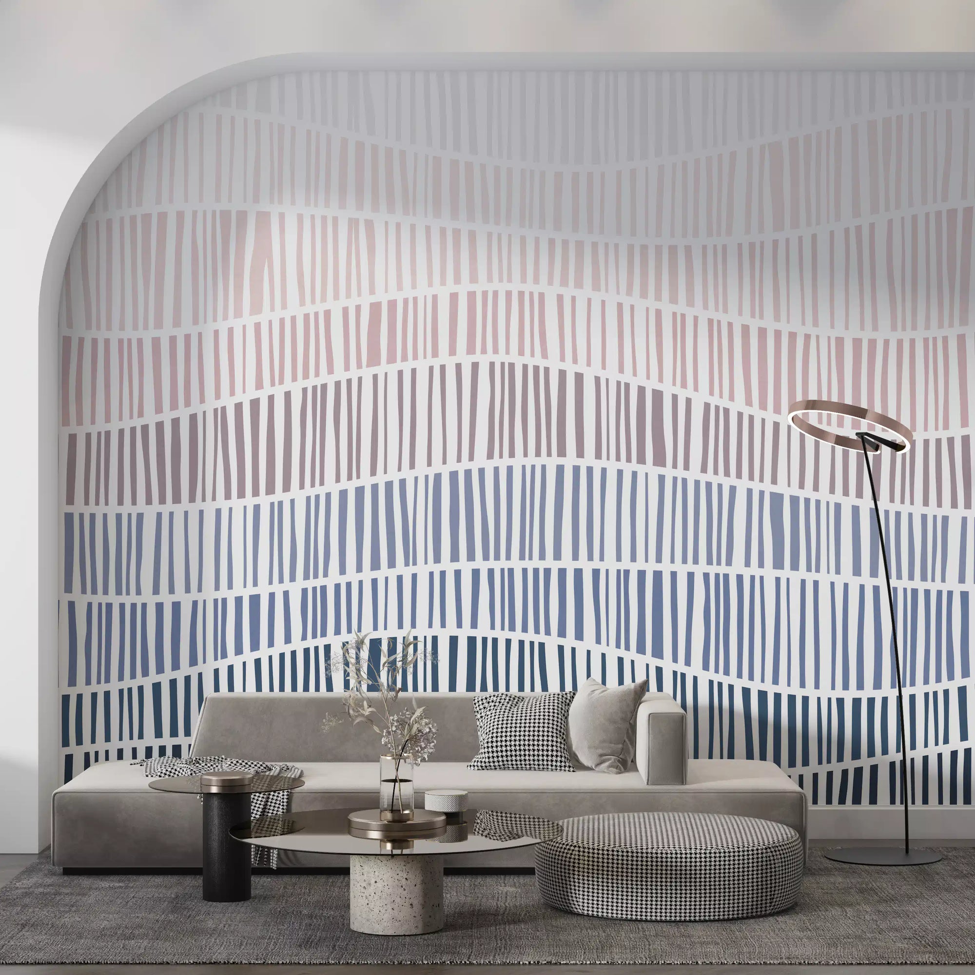 Gradient wavy line bands from blush pink to navy wall mural GD11317
