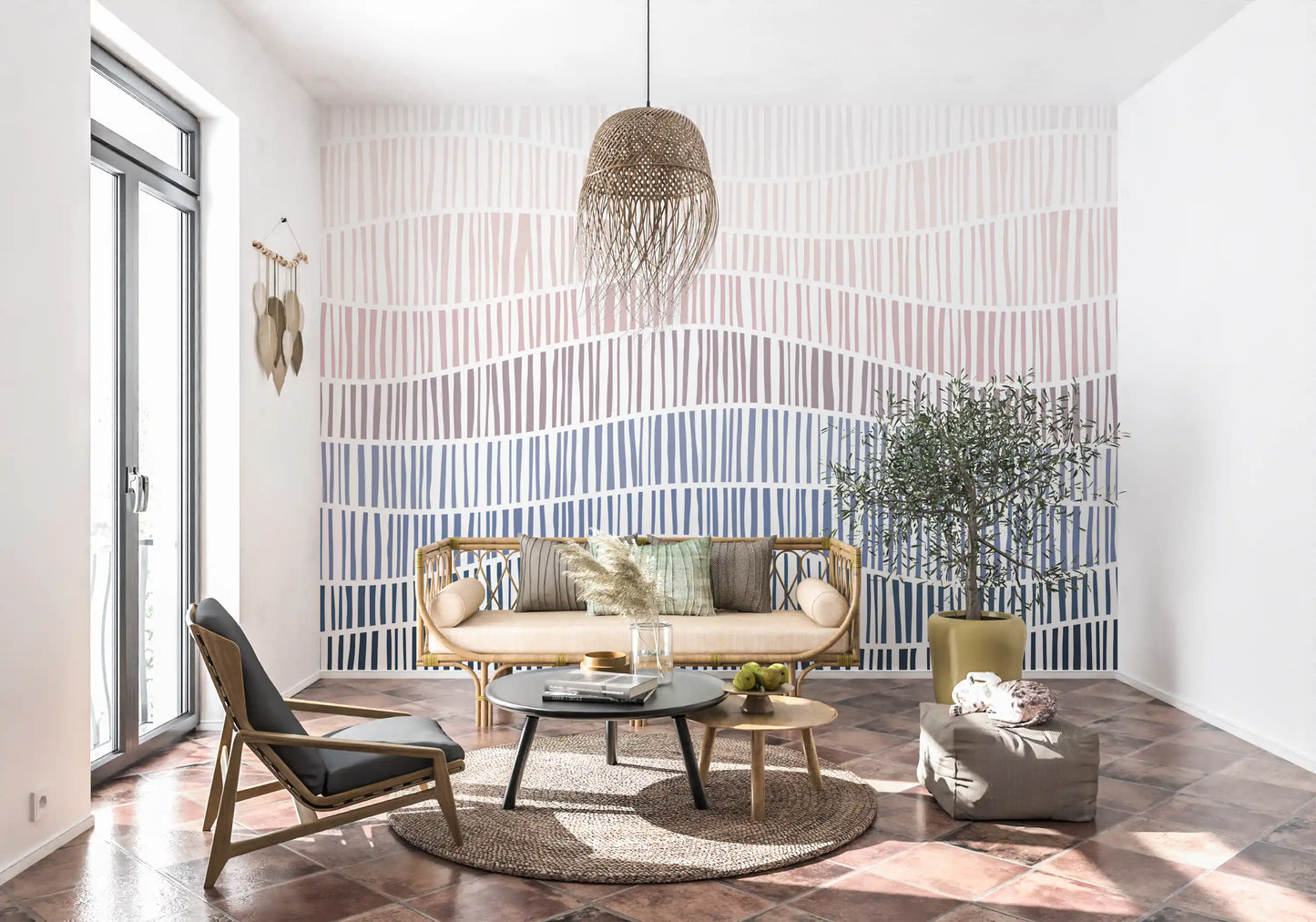 Gradient Waves of Line Art Wall Mural