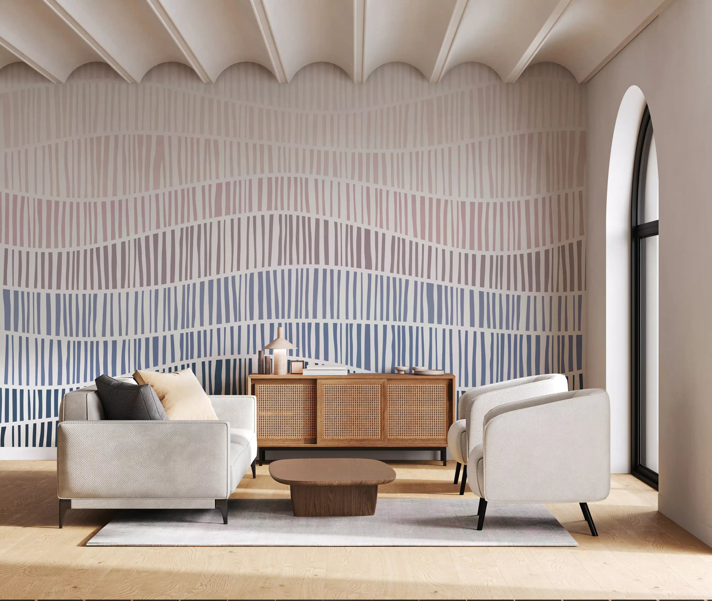 Gradient Waves of Line Art Wall Mural
