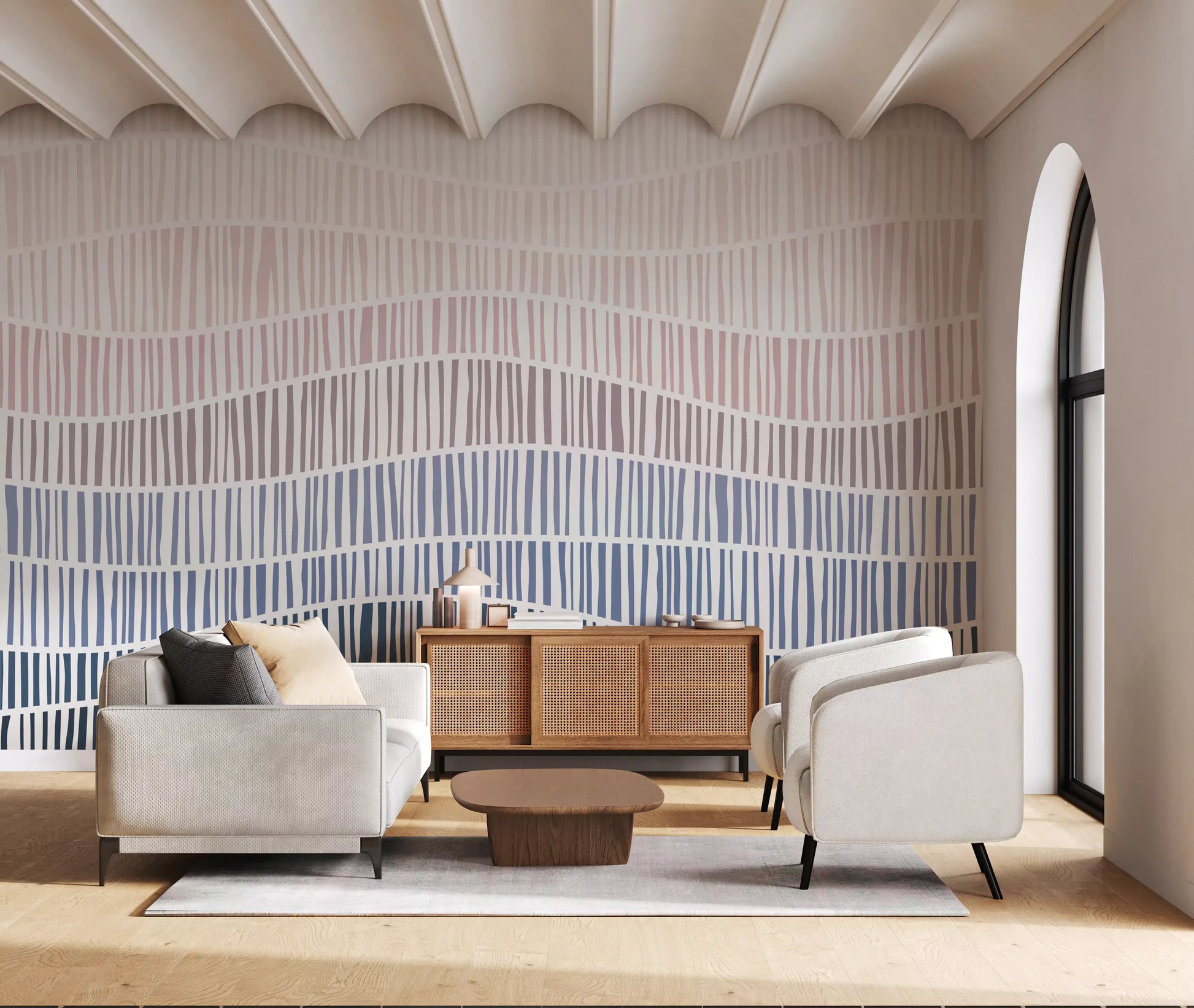 Gradient Waves of Line Art Wall Mural