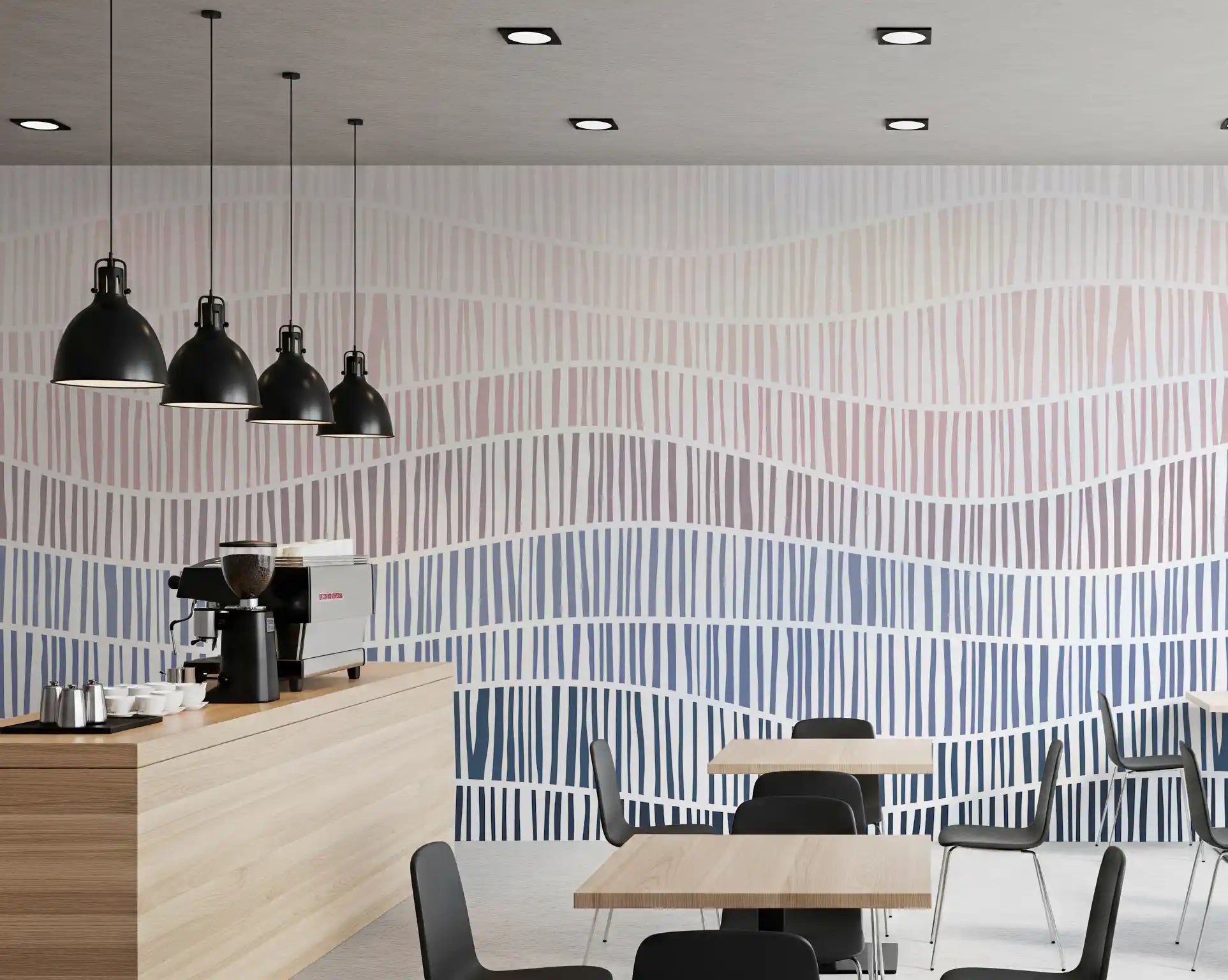 Gradient Waves of Line Art Wall Mural
