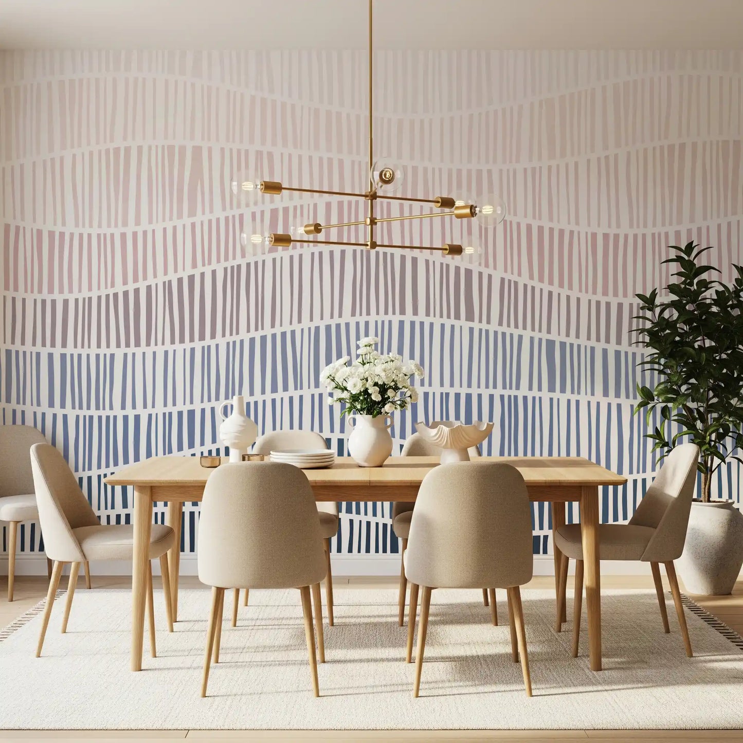 Gradient Waves of Line Art Wall Mural
