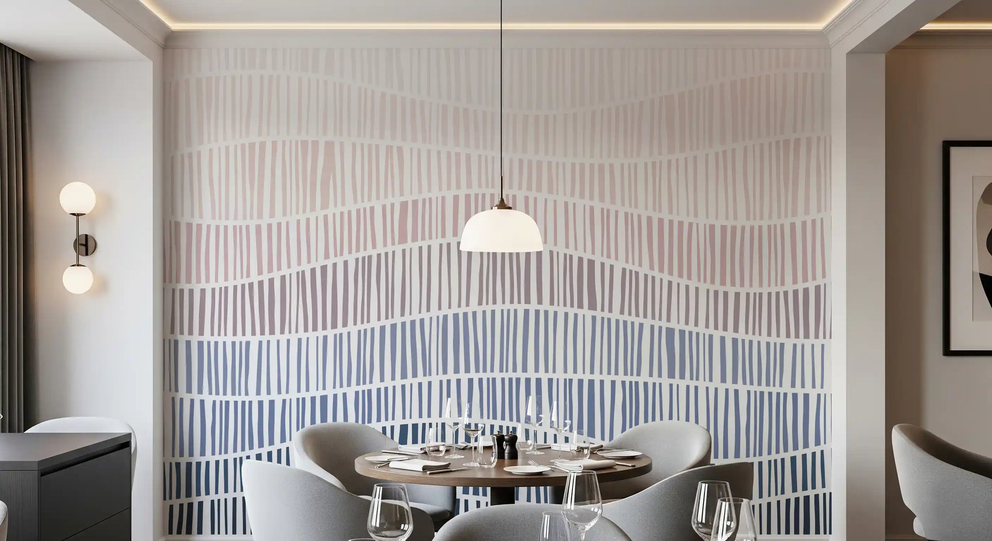 Gradient Waves of Line Art Wall Mural