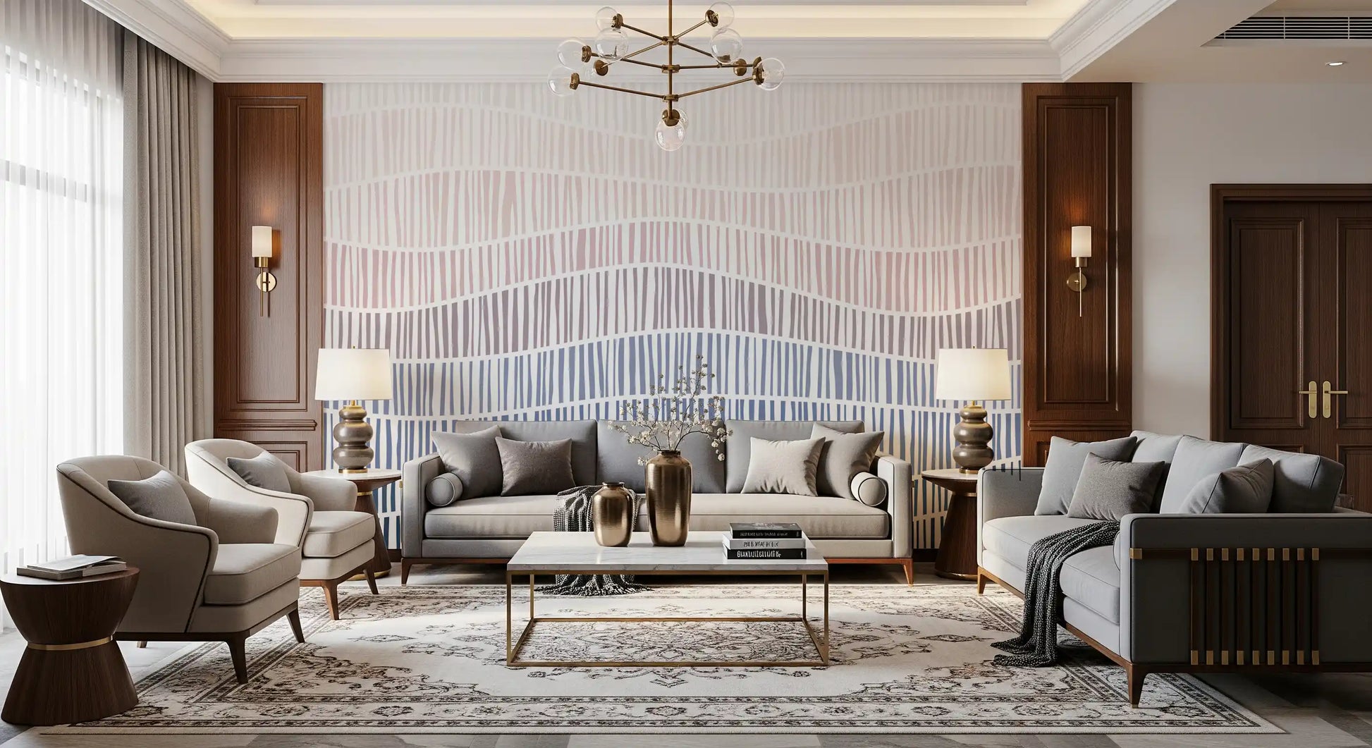 Gradient Waves of Line Art Wall Mural