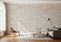 Minimalist Wavy Vertical Lines in Taupe Wall Mural