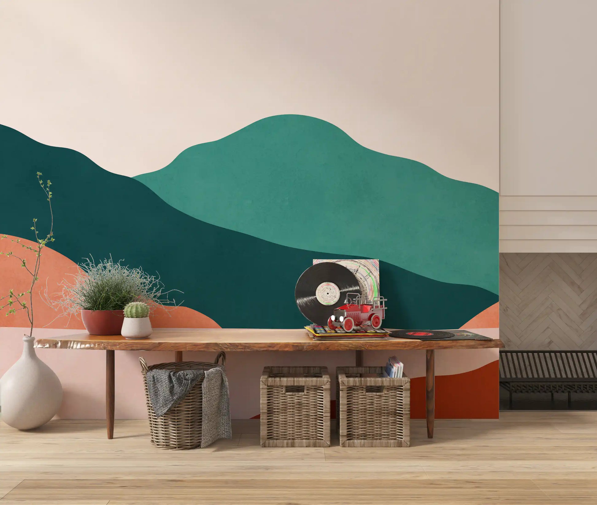 Abstract Terracotta and Teal Range Wall Mural