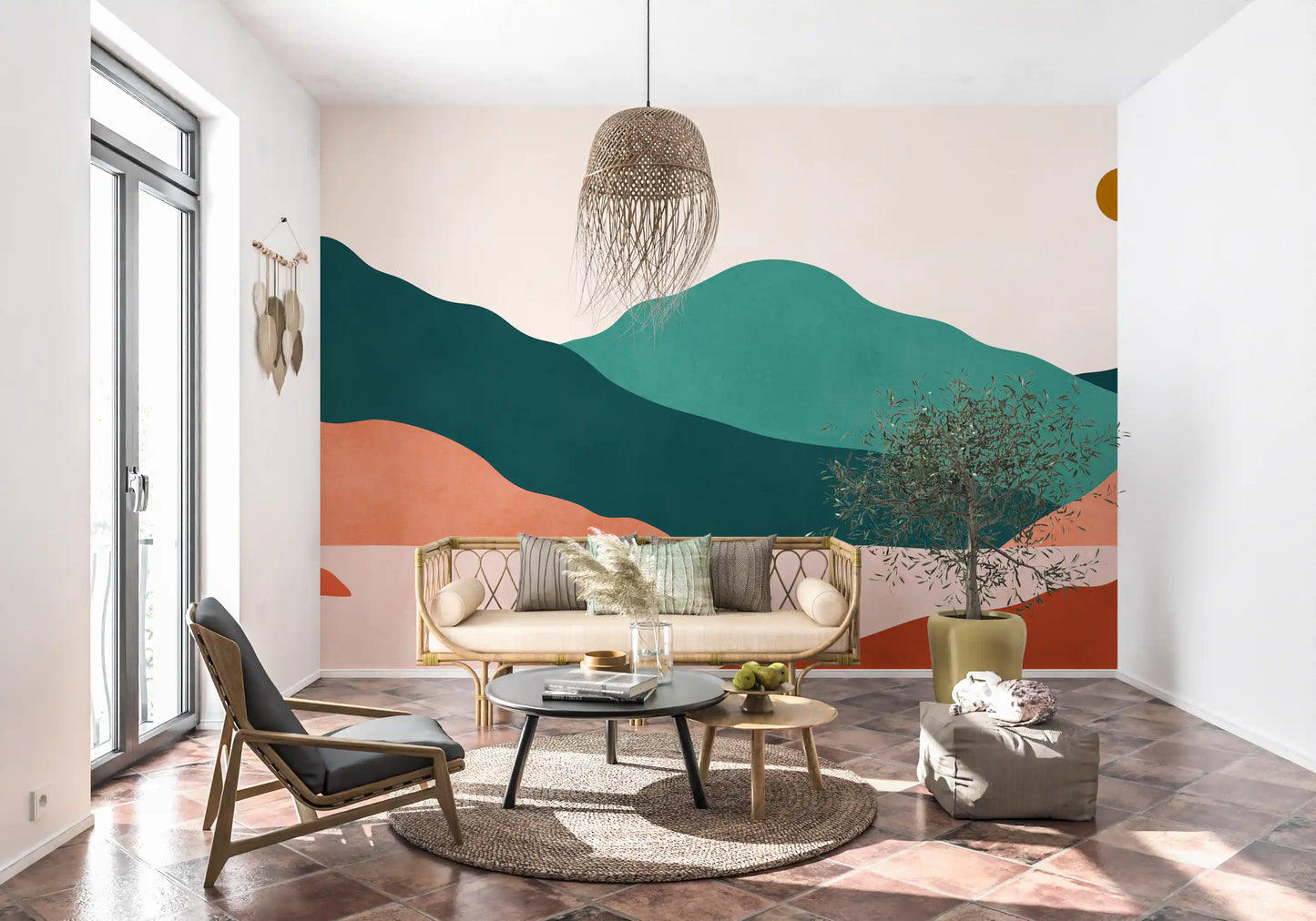 Abstract Terracotta and Teal Range Wall Mural