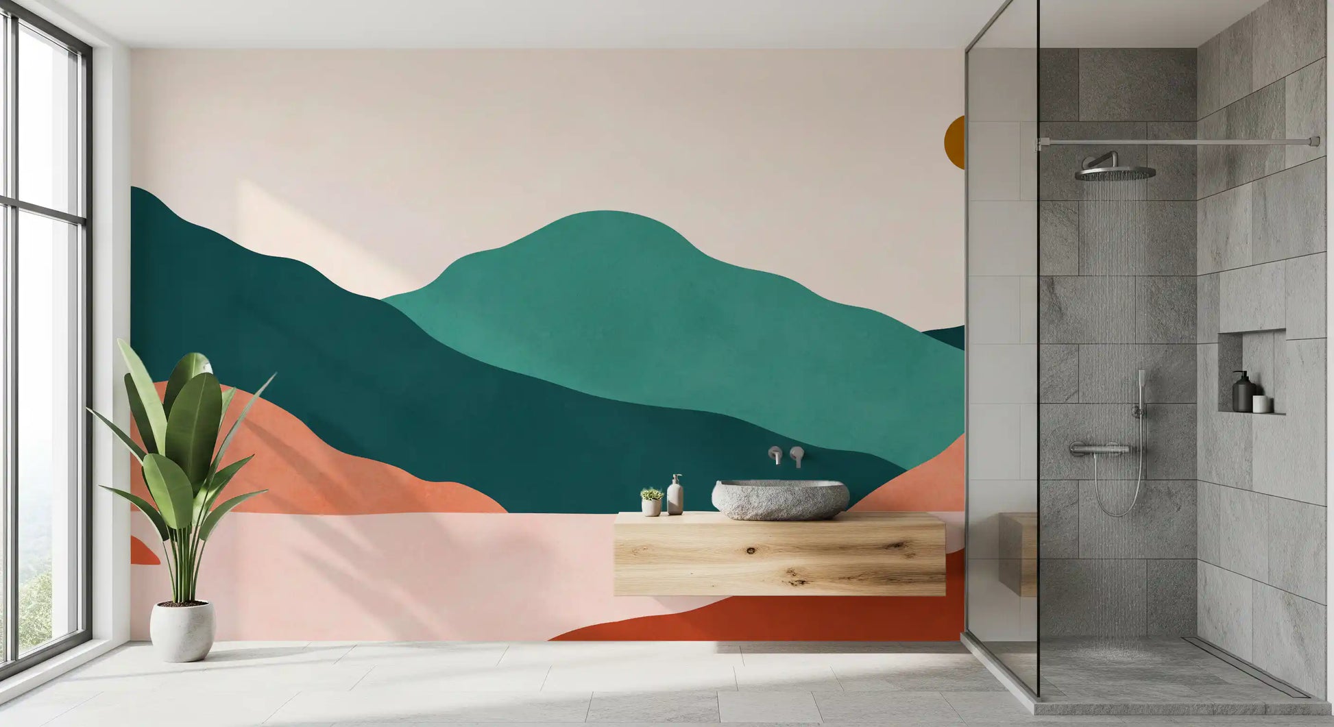 Abstract Terracotta and Teal Range Wall Mural