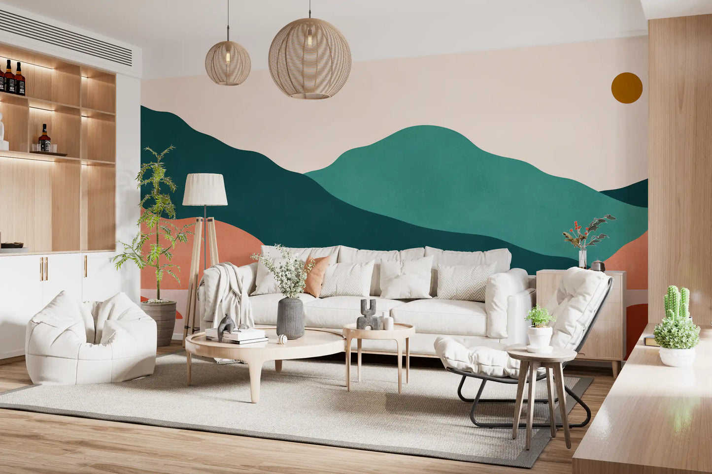 Abstract Terracotta and Teal Range Wall Mural