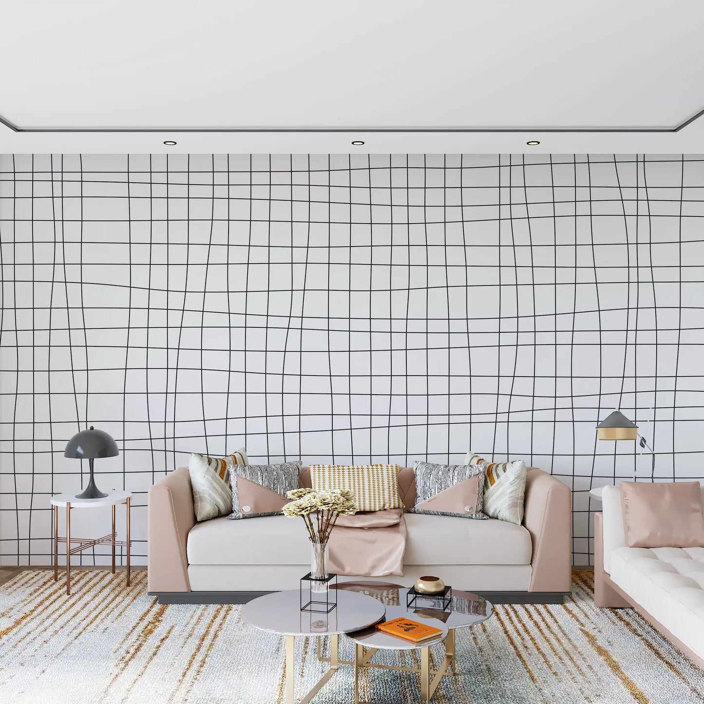 Minimalist Soft Grid Check Wall Mural