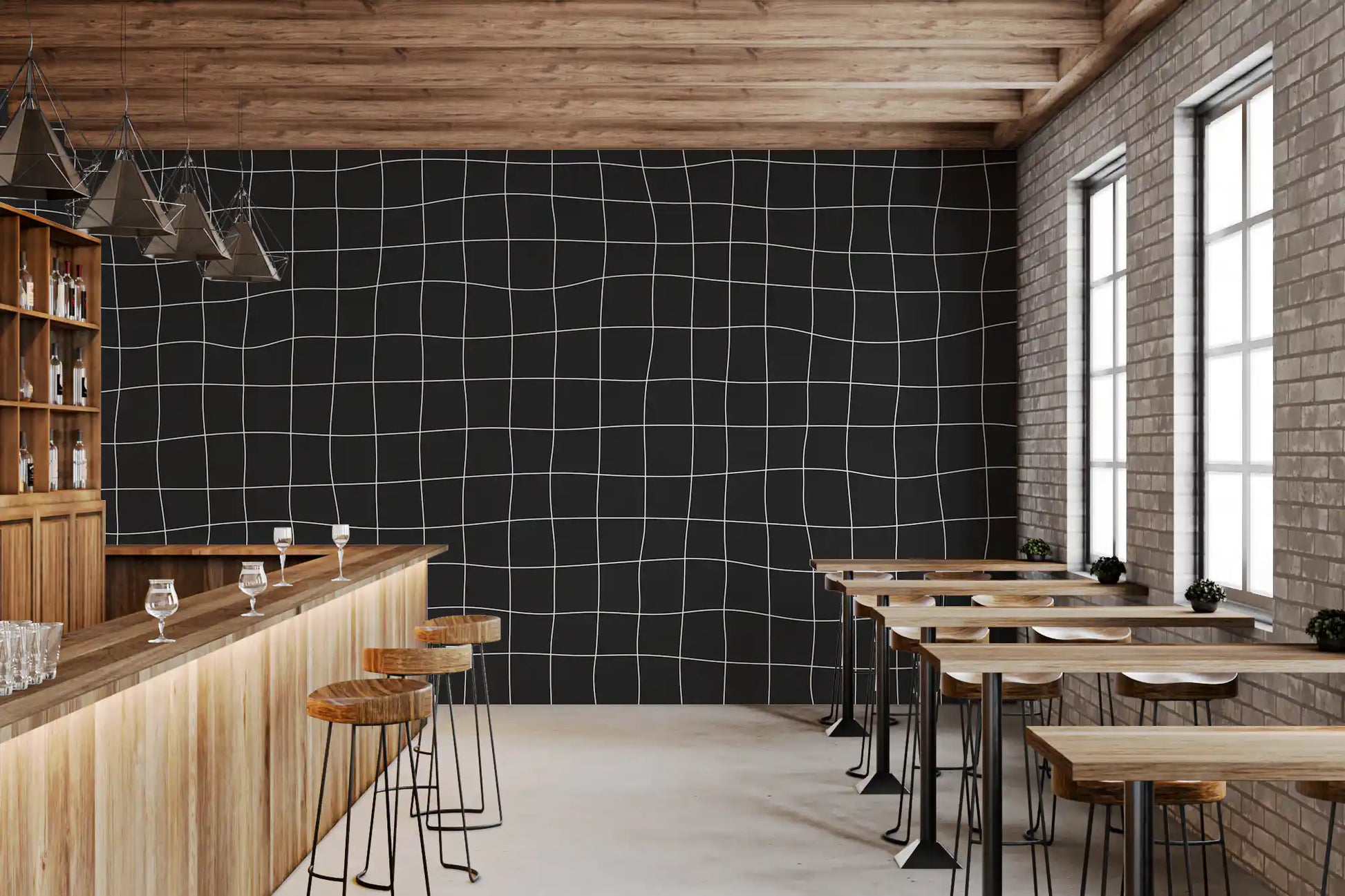 Subtle Charcoal Grid Pattern Wall Mural