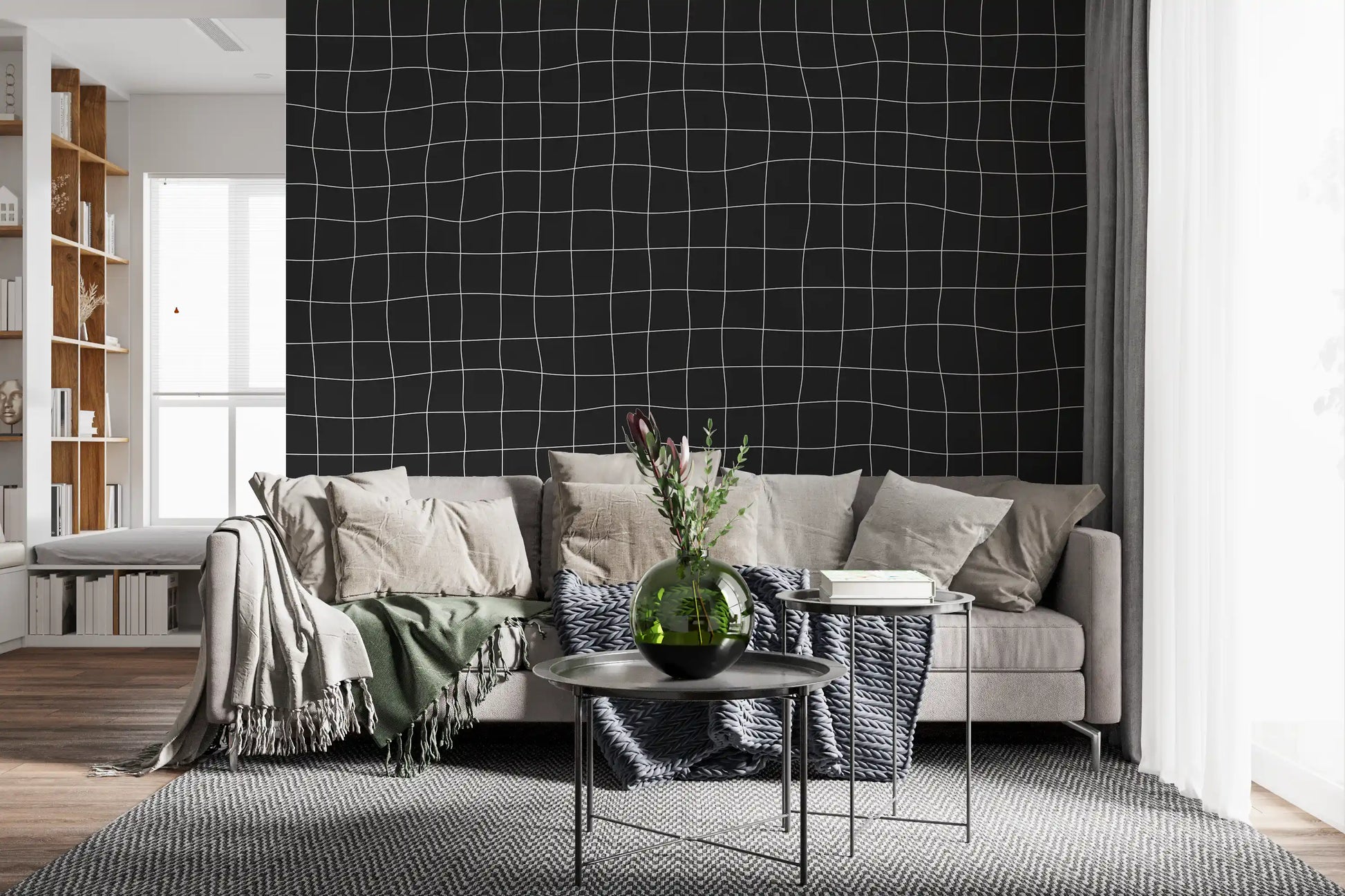 Subtle Charcoal Grid Pattern Wall Mural