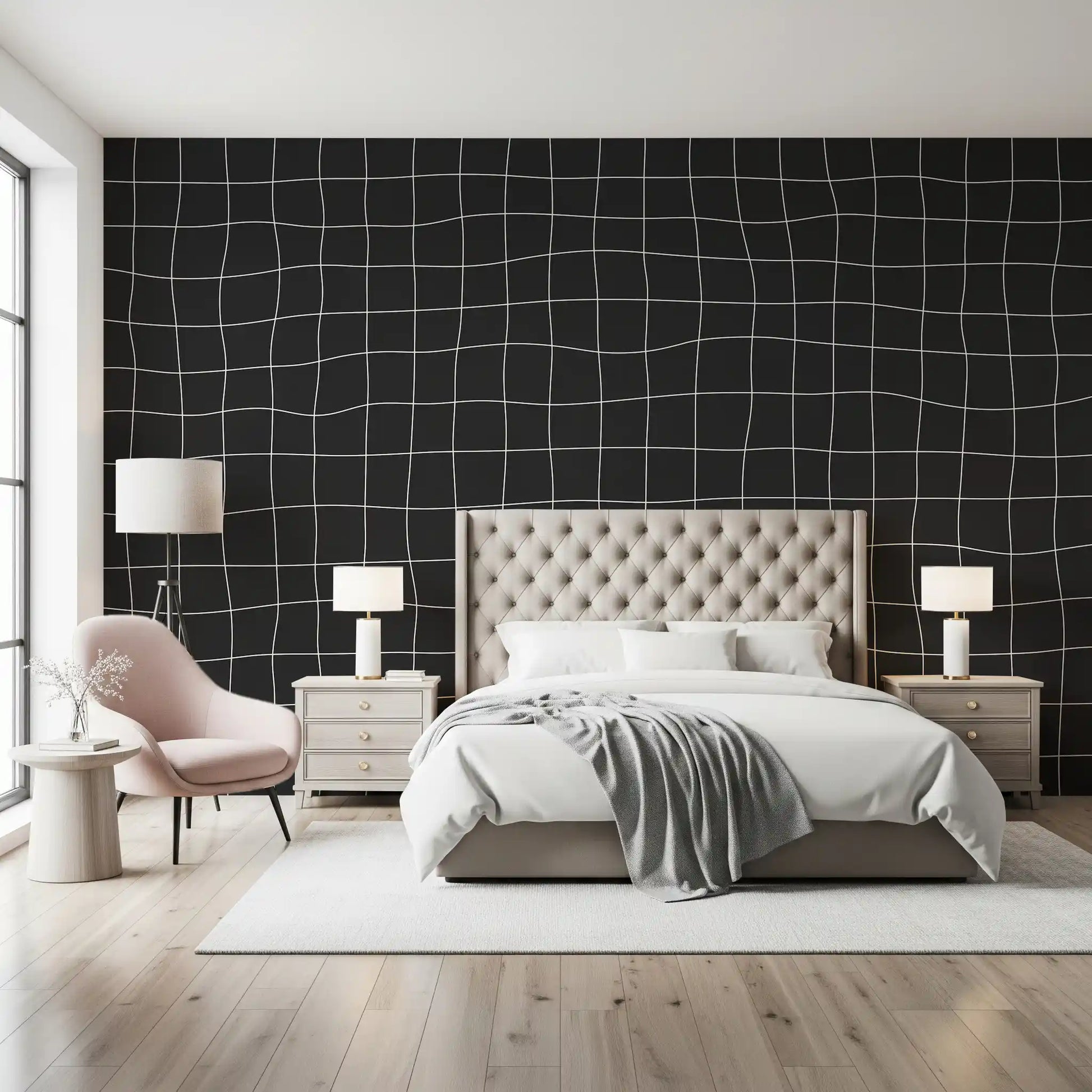 Subtle Charcoal Grid Pattern Wall Mural