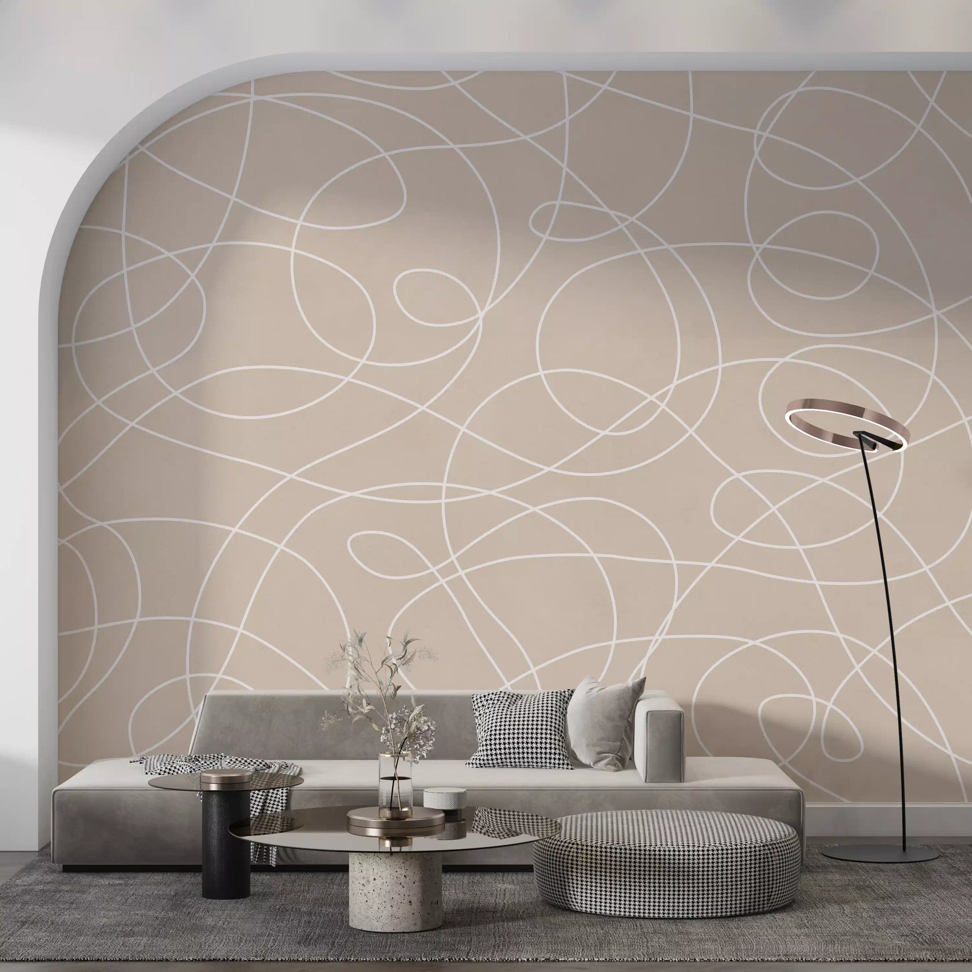 Minimalist Soft Beige Line Art Wall Mural