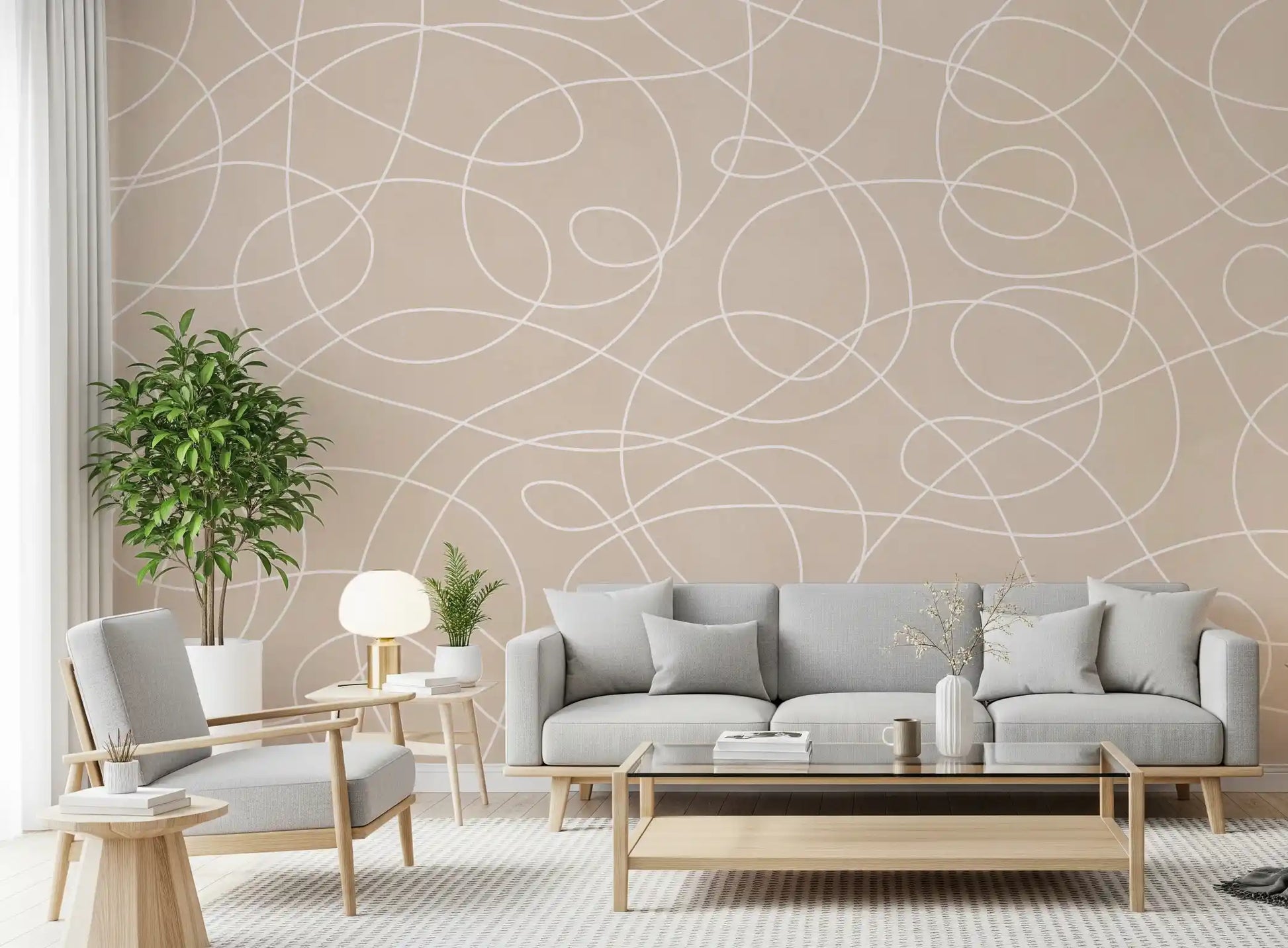 Minimalist Soft Beige Line Art Wall Mural