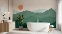 Minimalist Green Mountain Sunset Peaks Wall Mural