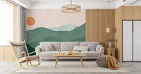 Minimalist Green Mountain Sunset Peaks Wall Mural