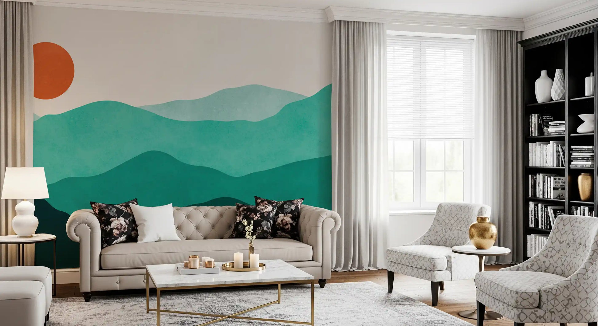 Abstract Sunlit Mountain Peaks Wall Mural