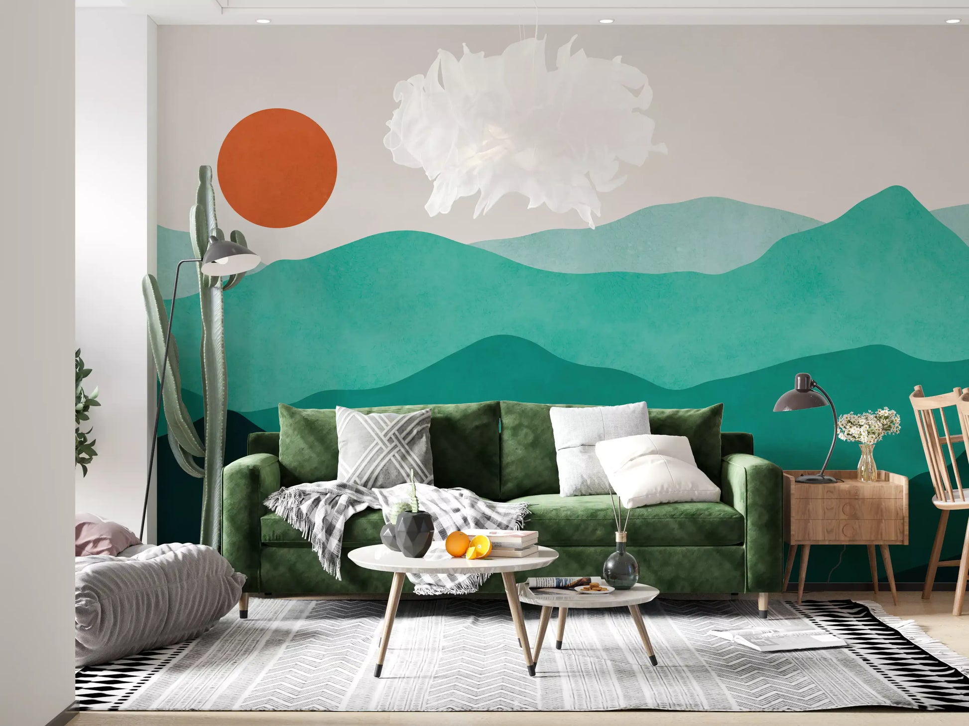 Abstract Sunlit Mountain Peaks Wall Mural