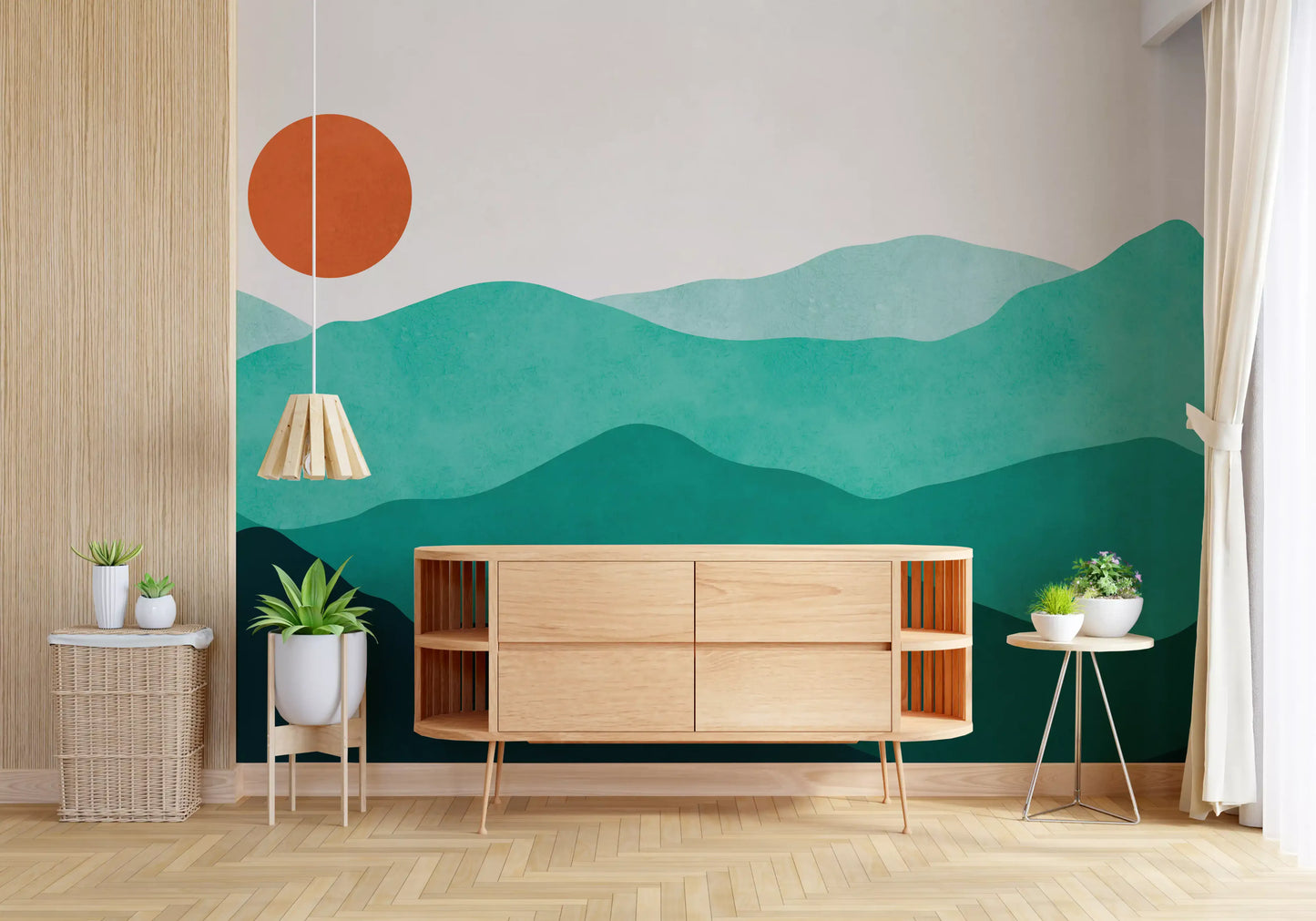 Abstract Sunlit Mountain Peaks Wall Mural